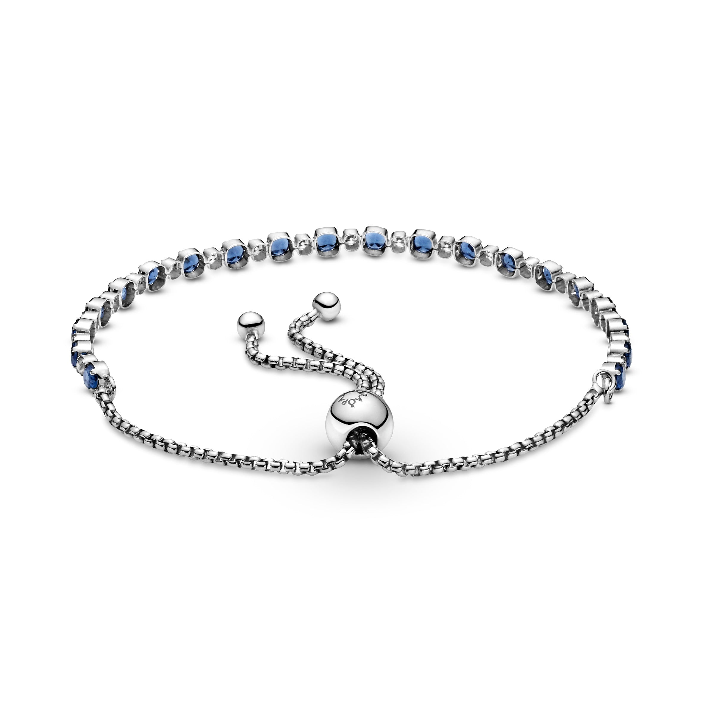 Rhodium Plated Sterling Silver Bracelet With Moonlight Blue Crystal And Clear Cubic Zirconia