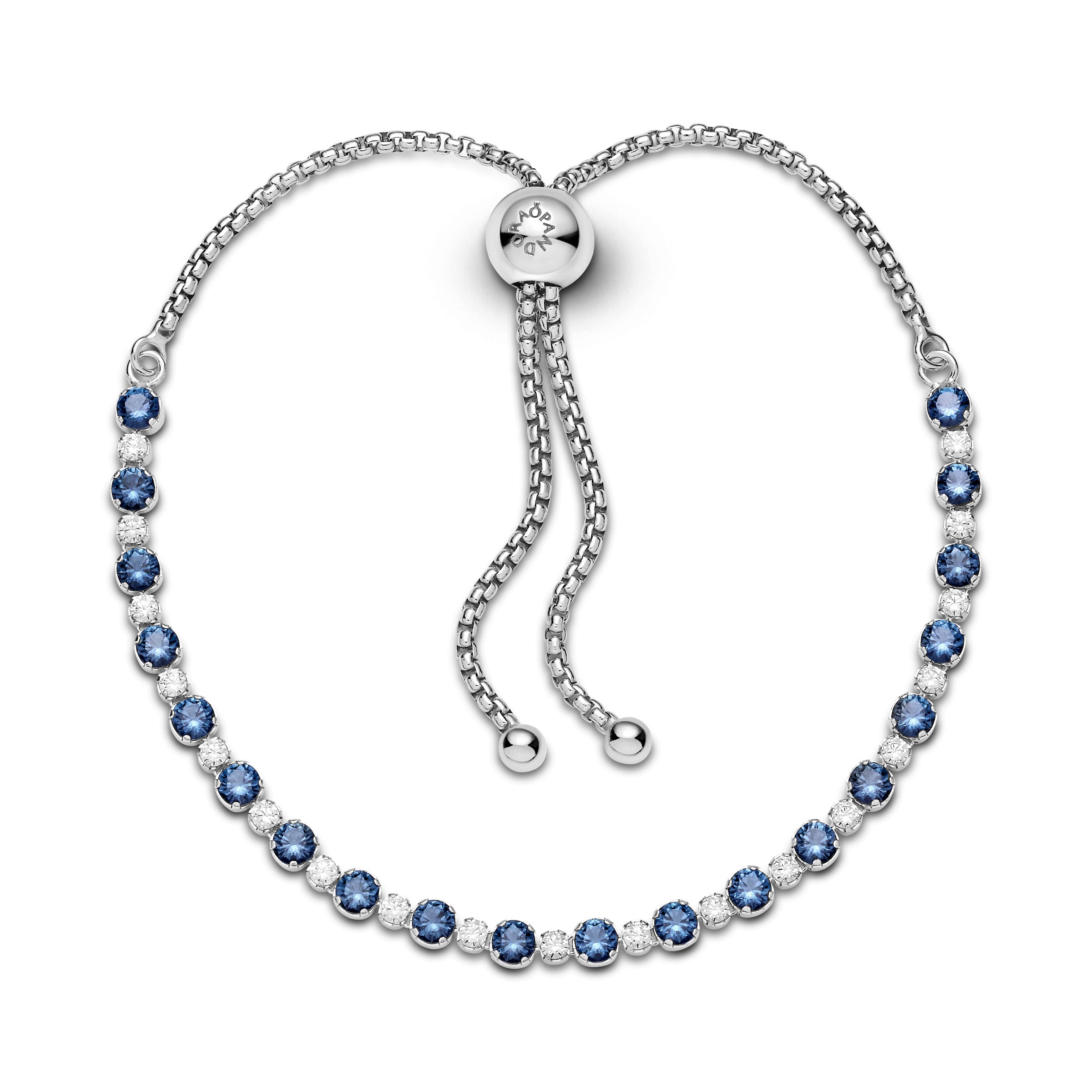 Rhodium Plated Sterling Silver Bracelet With Moonlight Blue Crystal And Clear Cubic Zirconia
