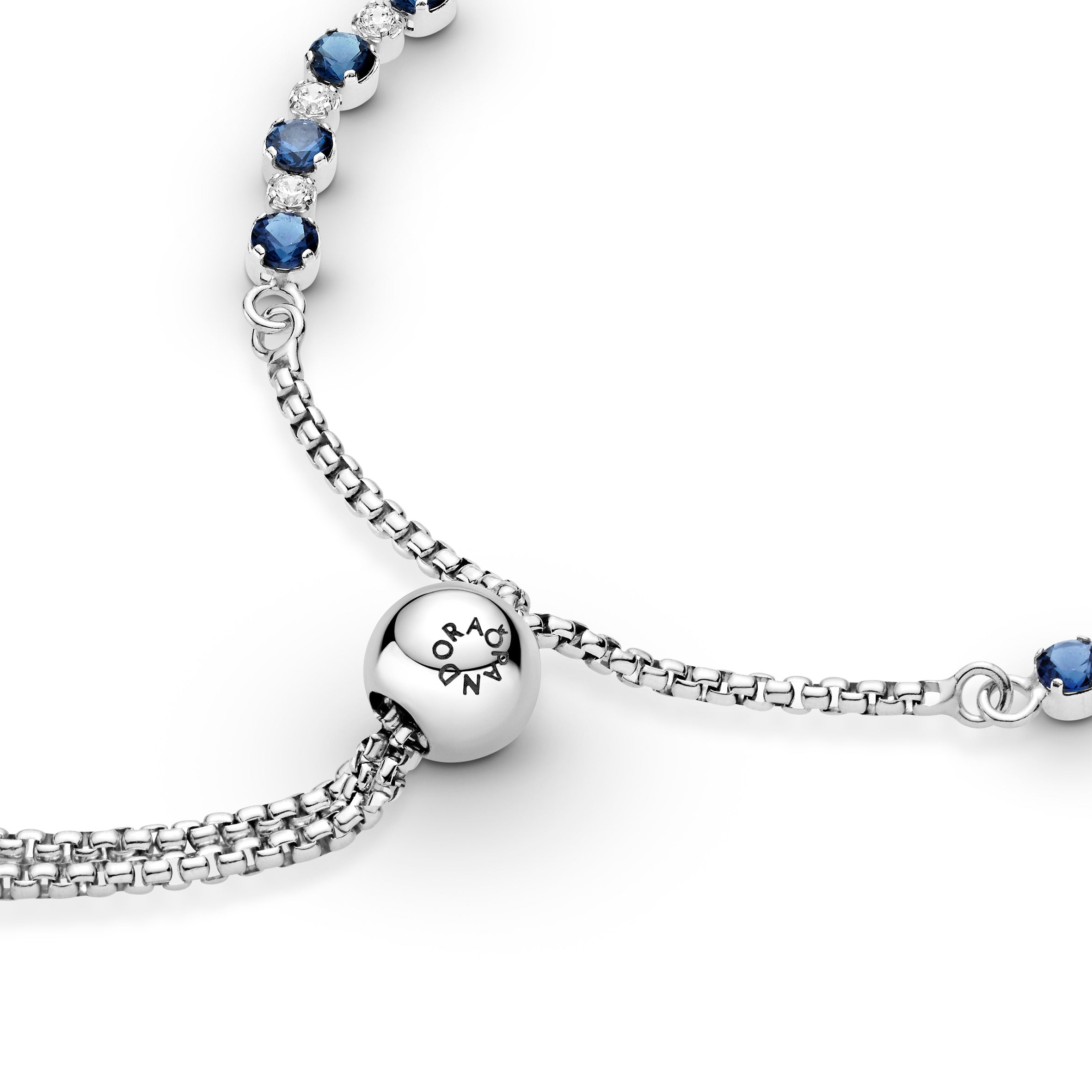 Rhodium Plated Sterling Silver Bracelet With Moonlight Blue Crystal And Clear Cubic Zirconia
