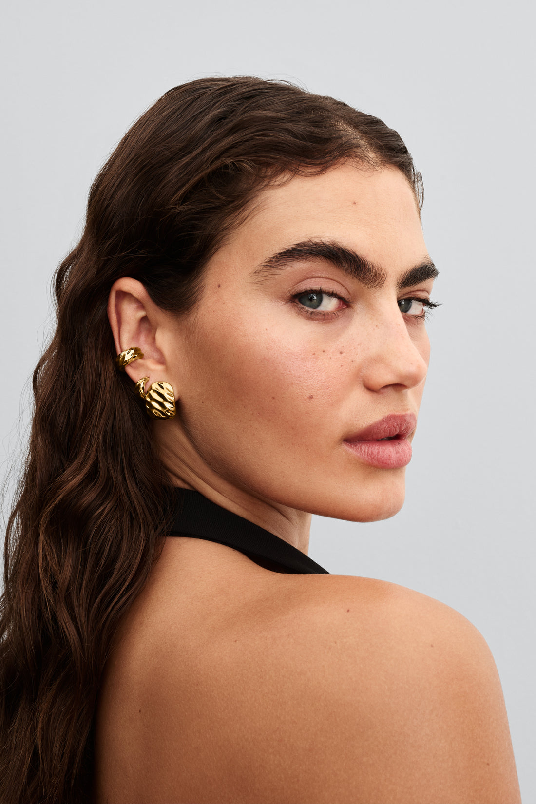 Rippled 14K Gold-Plated Hoop Earrings And Silicone