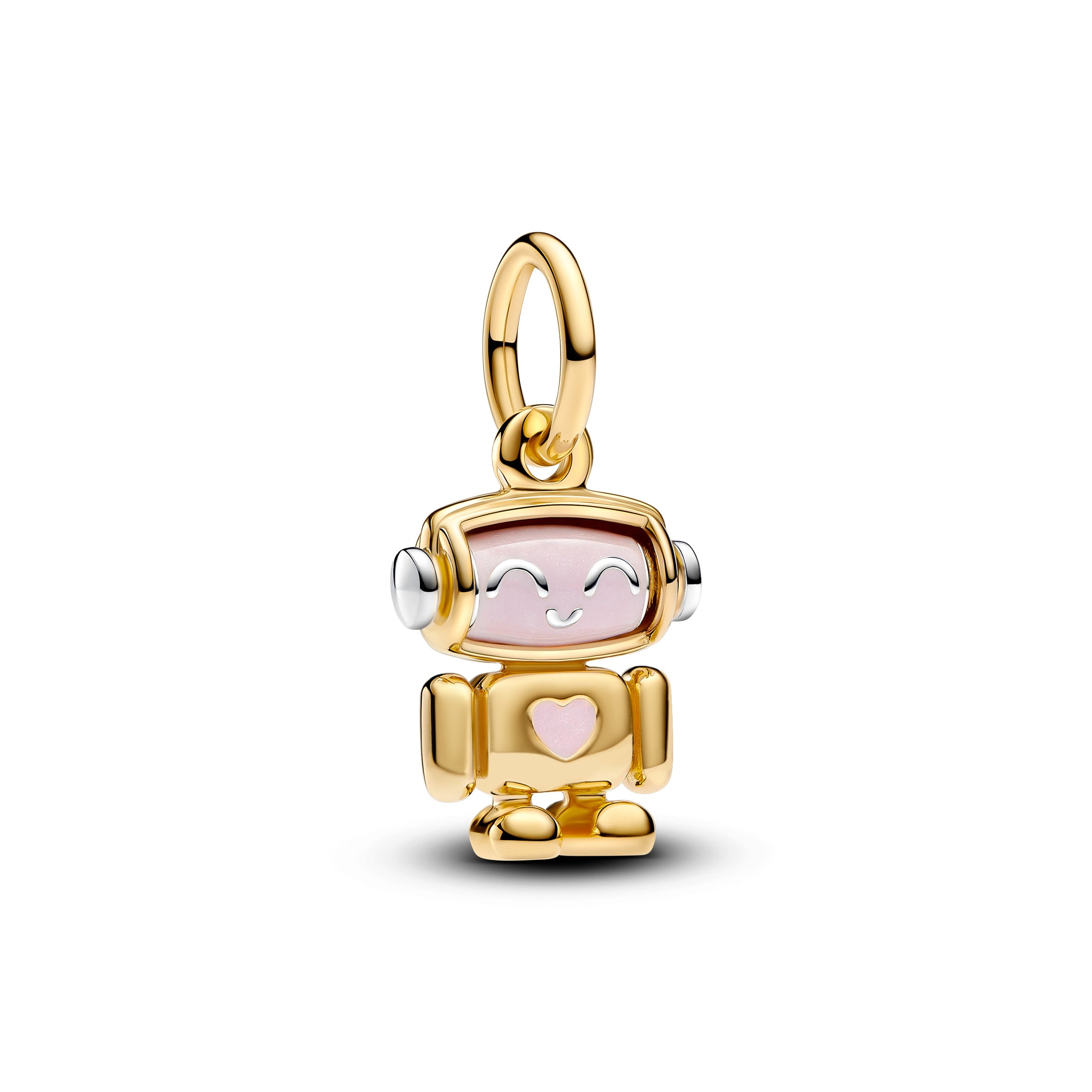 Robot Sterling Silver And 14K Gold-Plated Dangle With Shimmering Pink Enamel