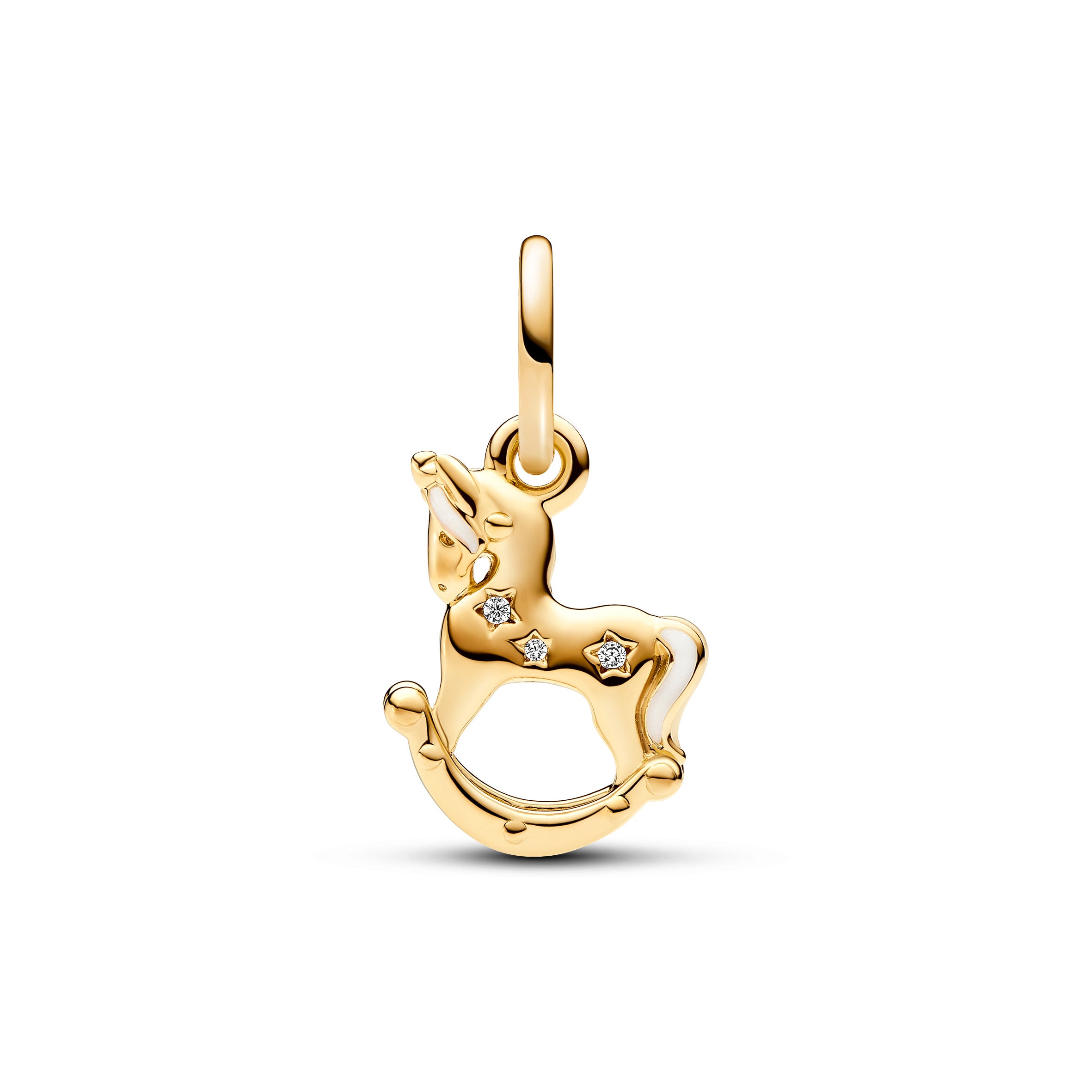 Rocking Unicorn 14K Gold-Plated Dangle With Clear Cubic Zirconia And Shimmering White Enamel