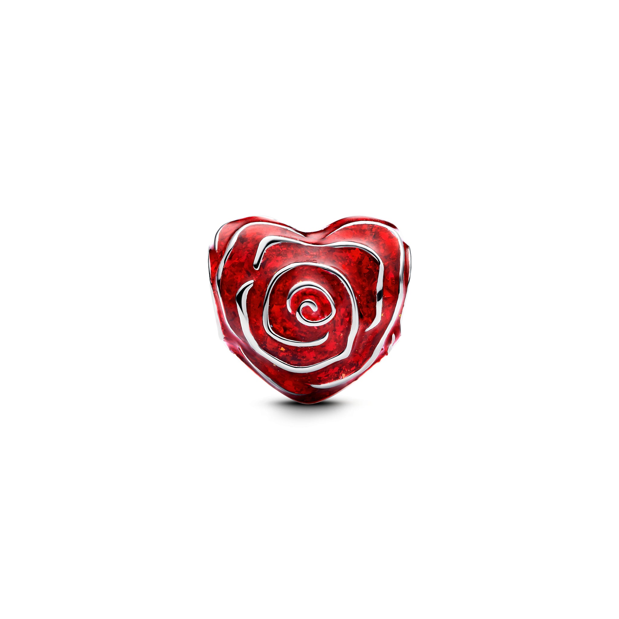 Rose Heart Sterling Silver Charm With Red Enamel
