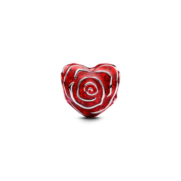 Rose Heart Sterling Silver Charm With Red Enamel