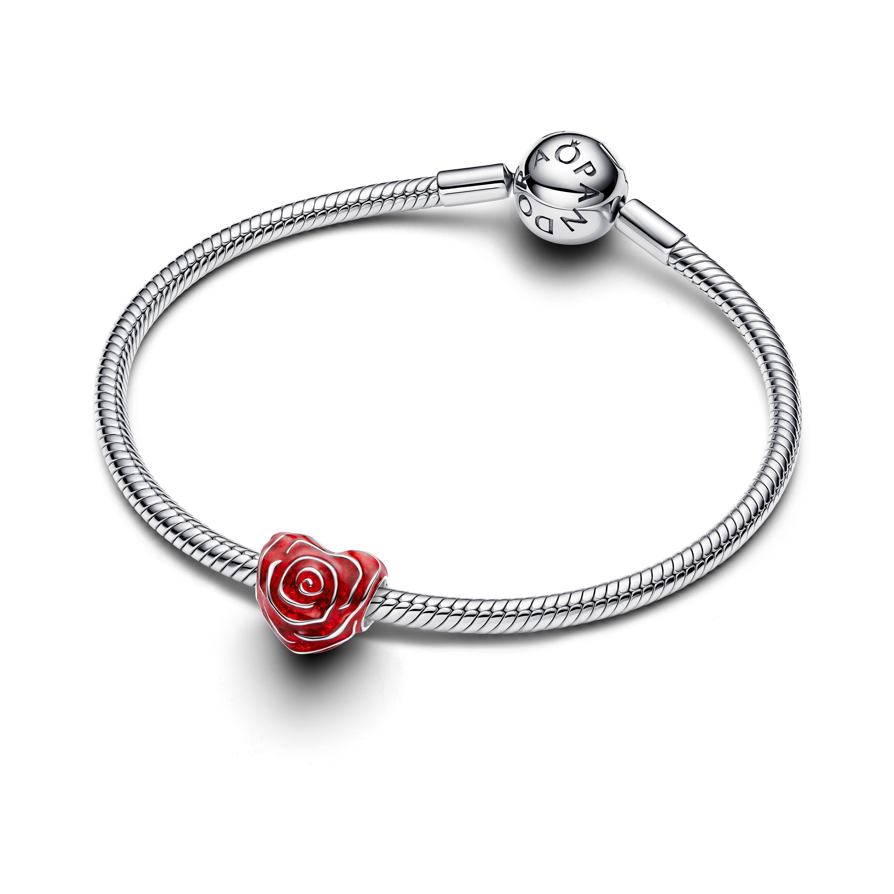 Rose Heart Sterling Silver Charm With Red Enamel