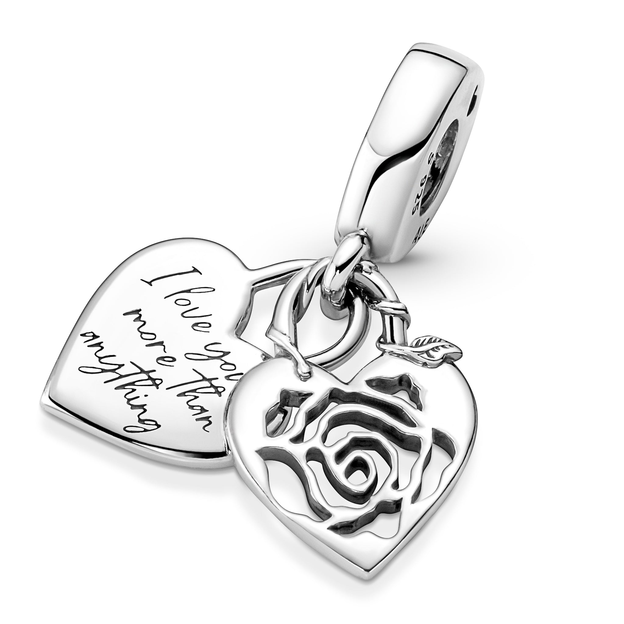 Rose Heart Sterling Silver Double Dangle