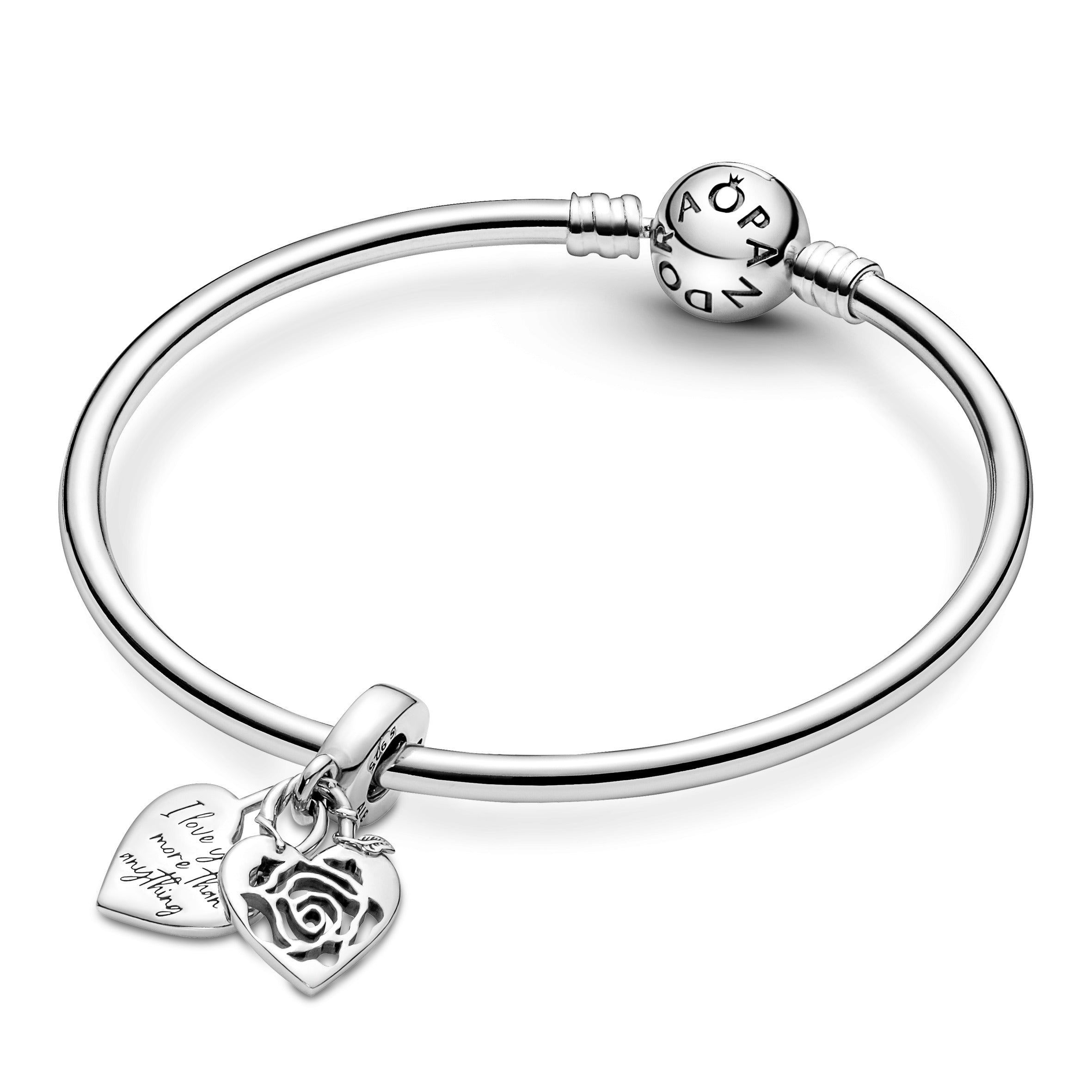 Rose Heart Sterling Silver Double Dangle