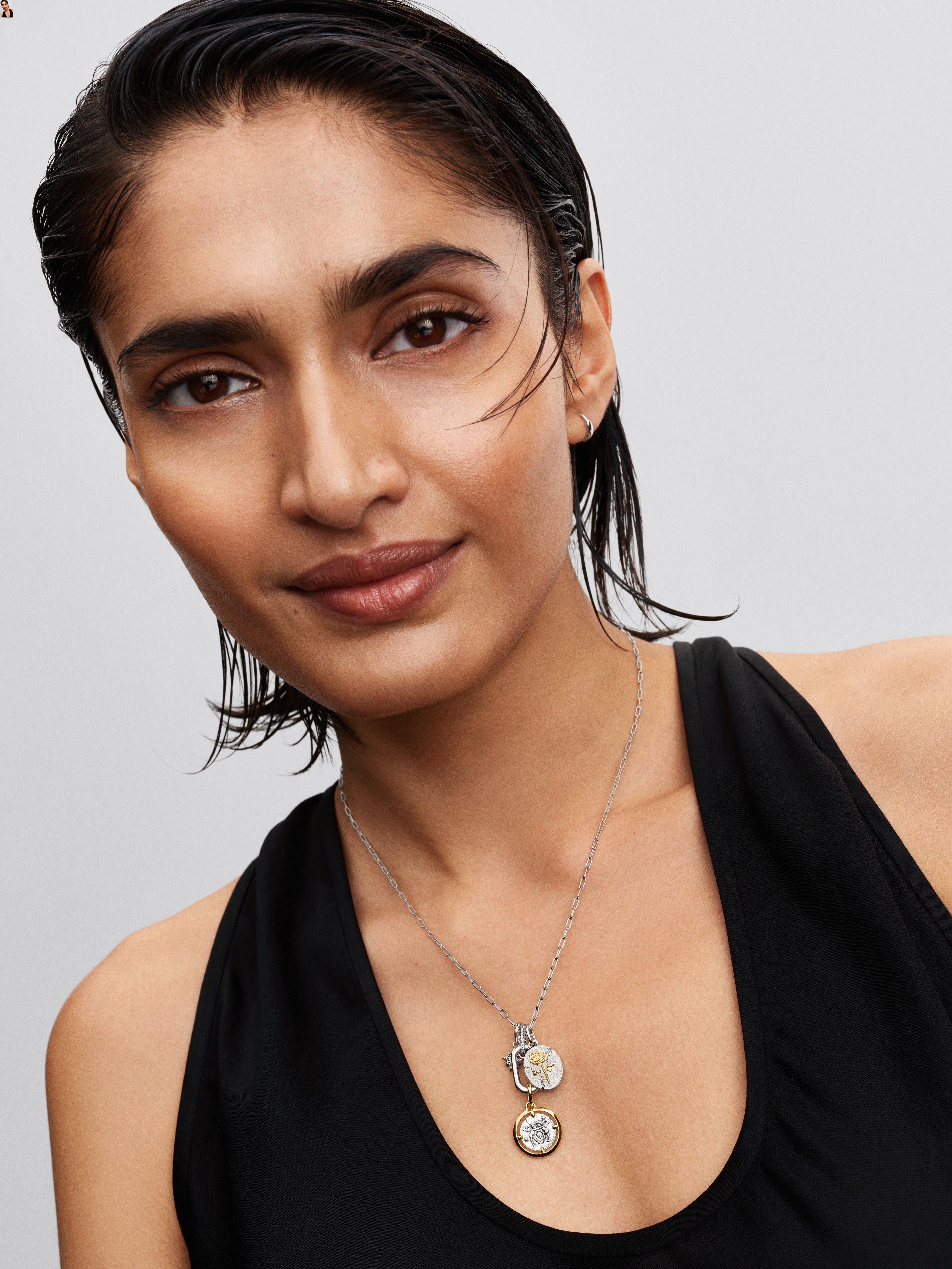 Rose Sterling Silver And 14K Gold-Plated Medallion
