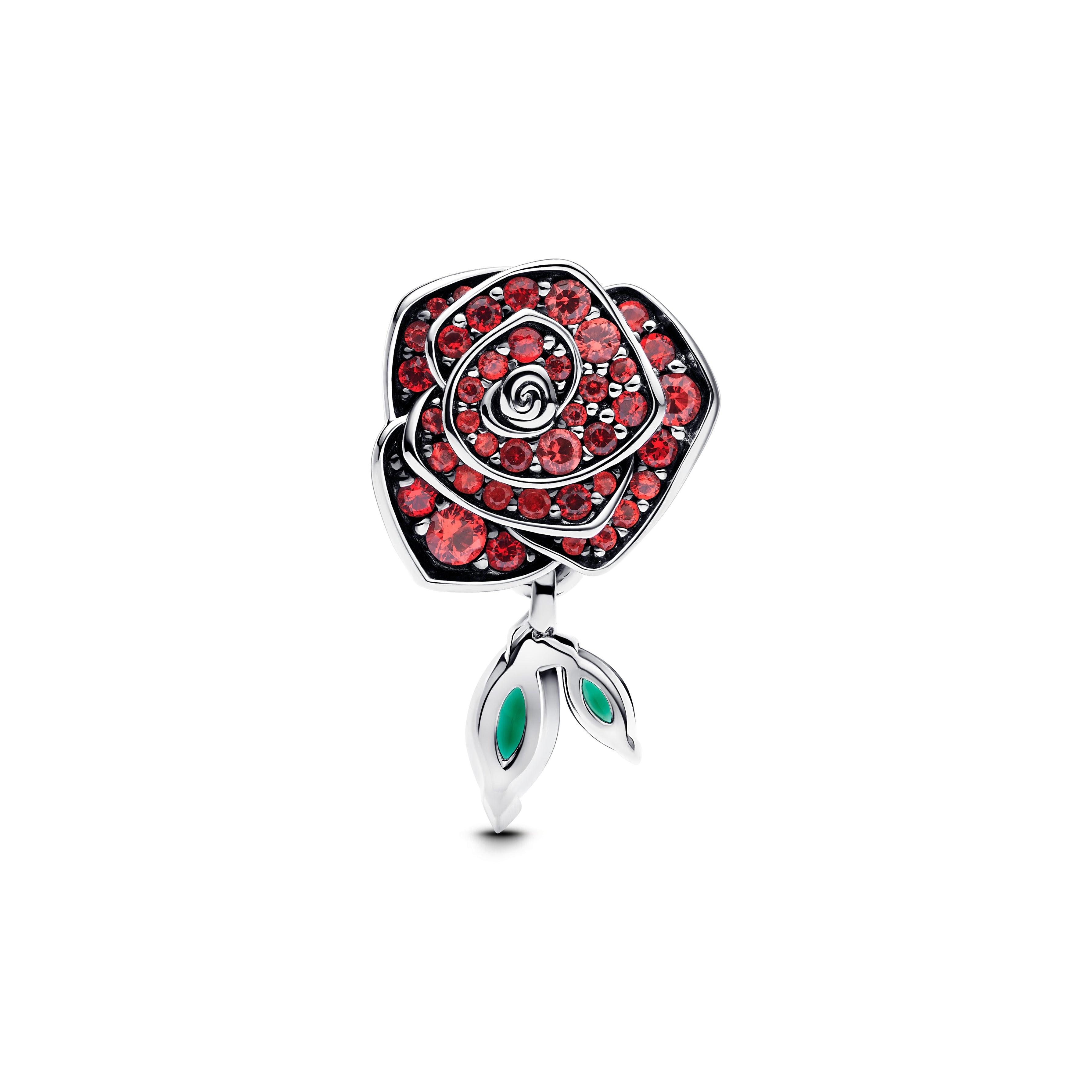Rose Sterling Silver Charm With Salsa Red Crystal And Royal Green Crystal