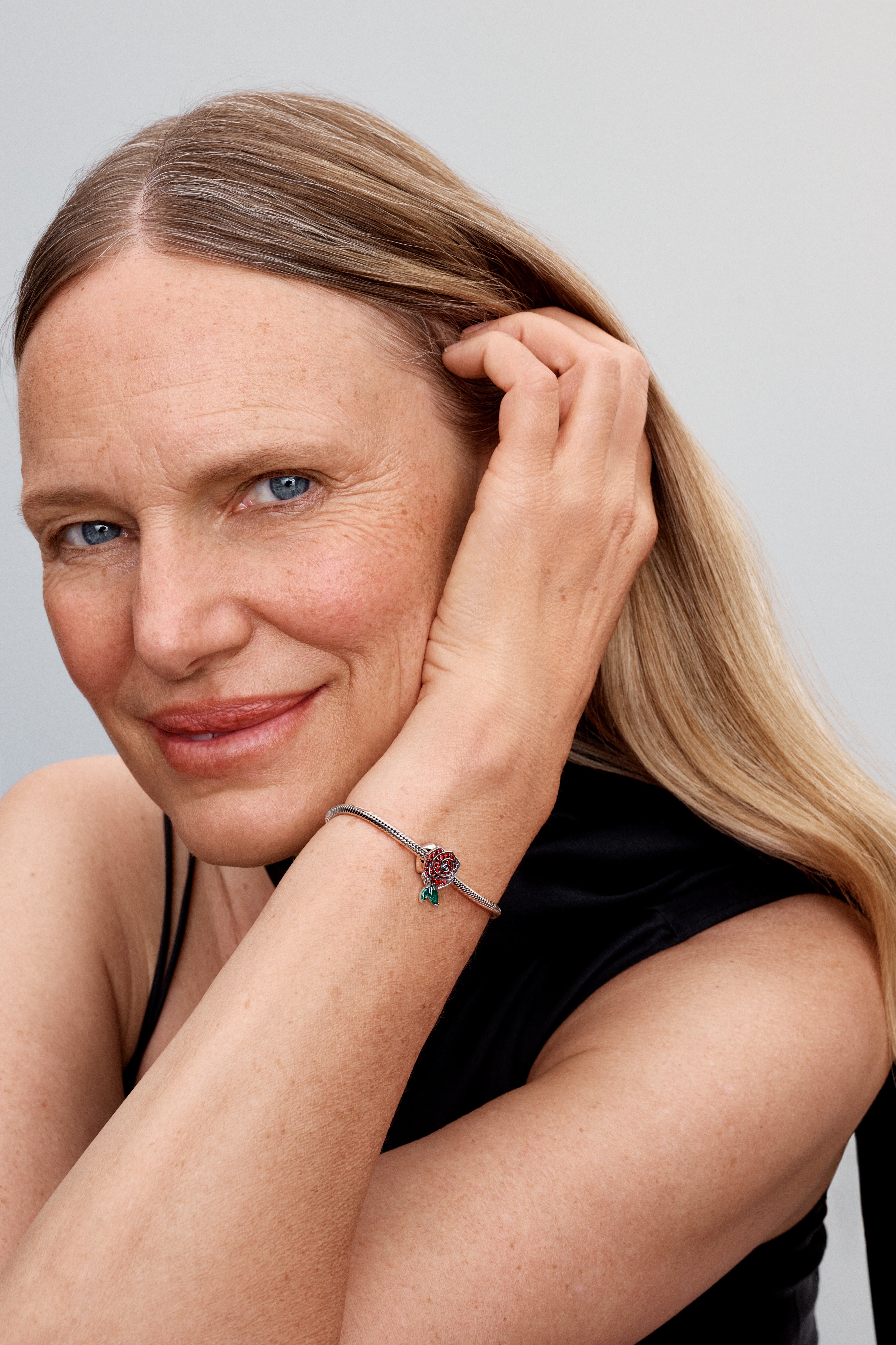 Rose Sterling Silver Charm With Salsa Red Crystal And Royal Green Crystal