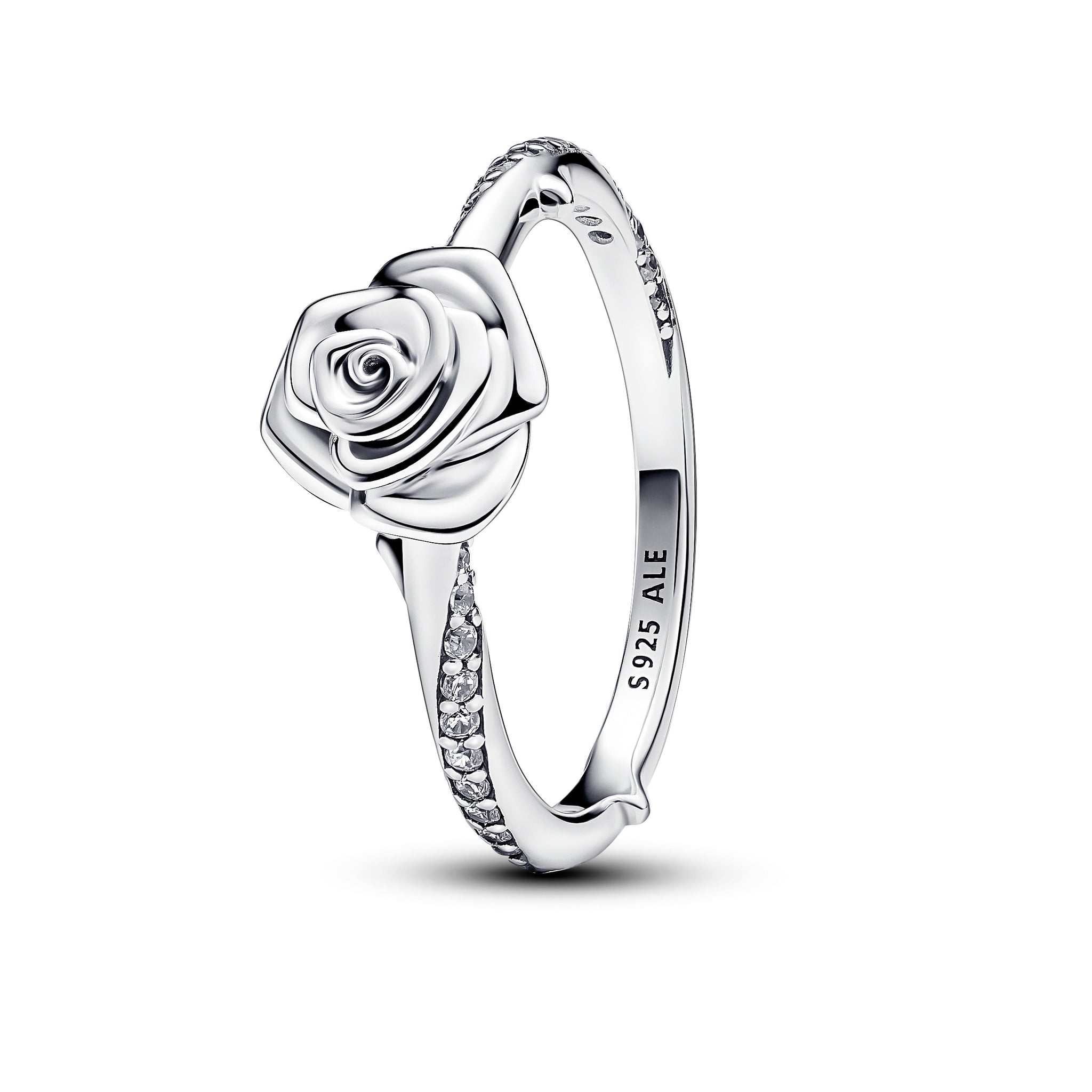 Rose Sterling Silver Ring With Clear Cubic Zirconia