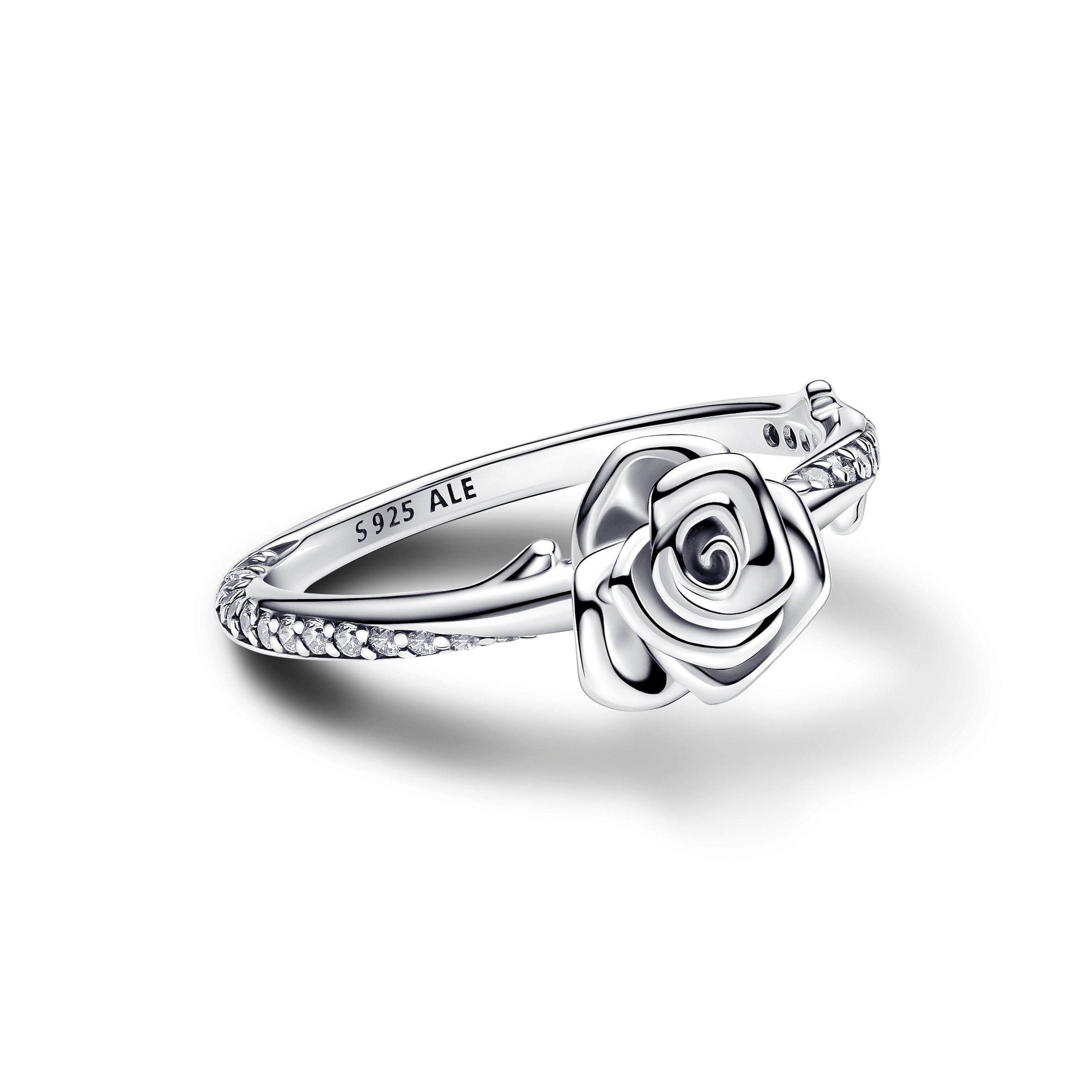 Rose Sterling Silver Ring With Clear Cubic Zirconia