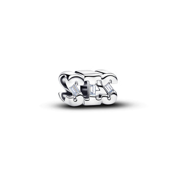Sis Sterling Silver Charm With Clear Cubic Zirconia