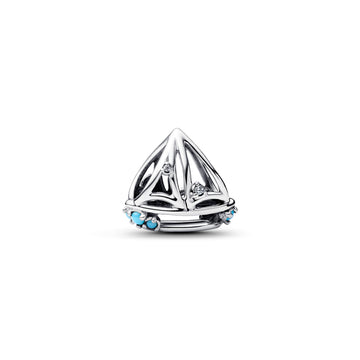 Sailboat Sterling Silver Charm With Clear Cubic Zirconia And Capri Blue Crystal