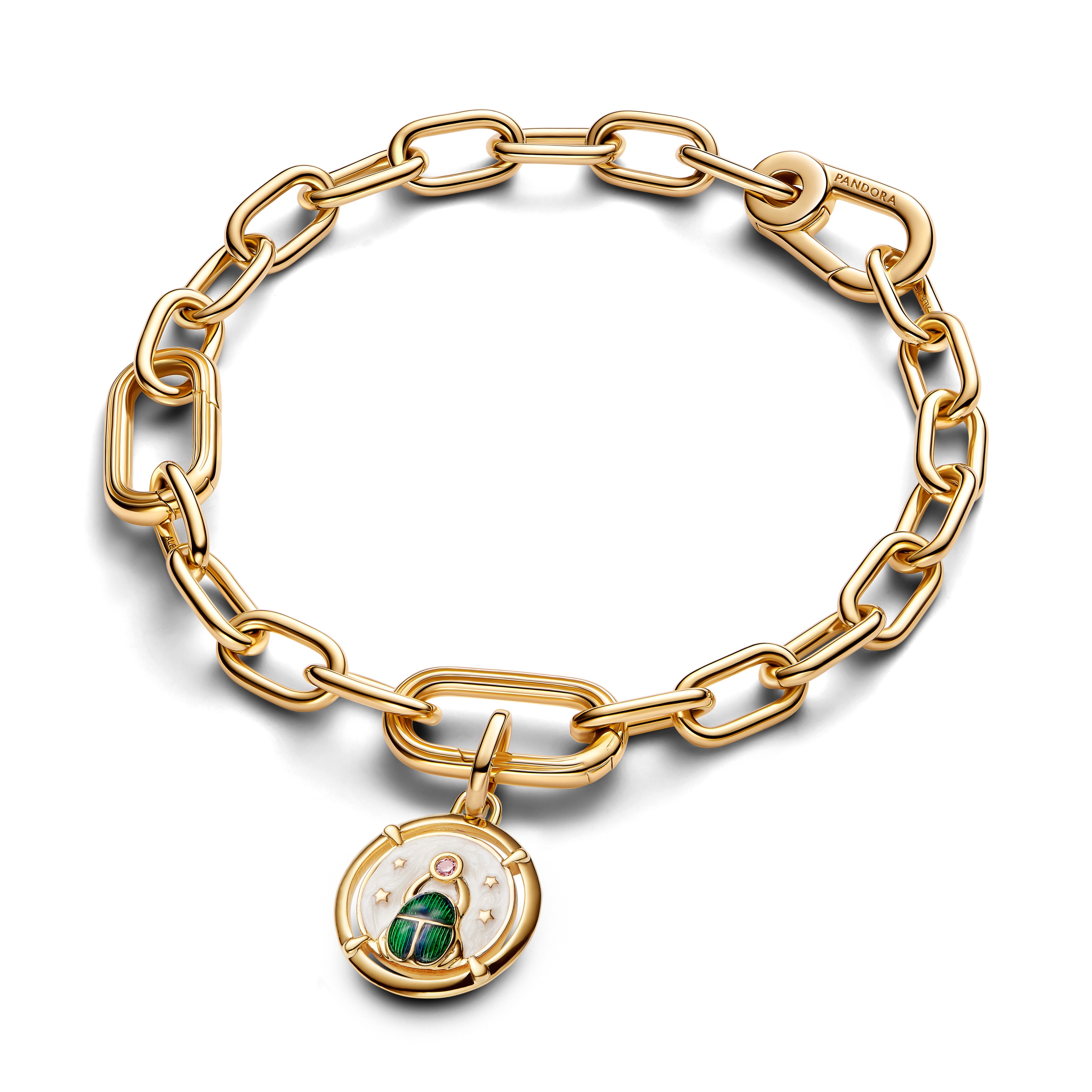 Scarab 14K Gold-Plated Medallion With Pink Cubic Zirconia, Shimmering White, Shaded Blue And Green Enamel