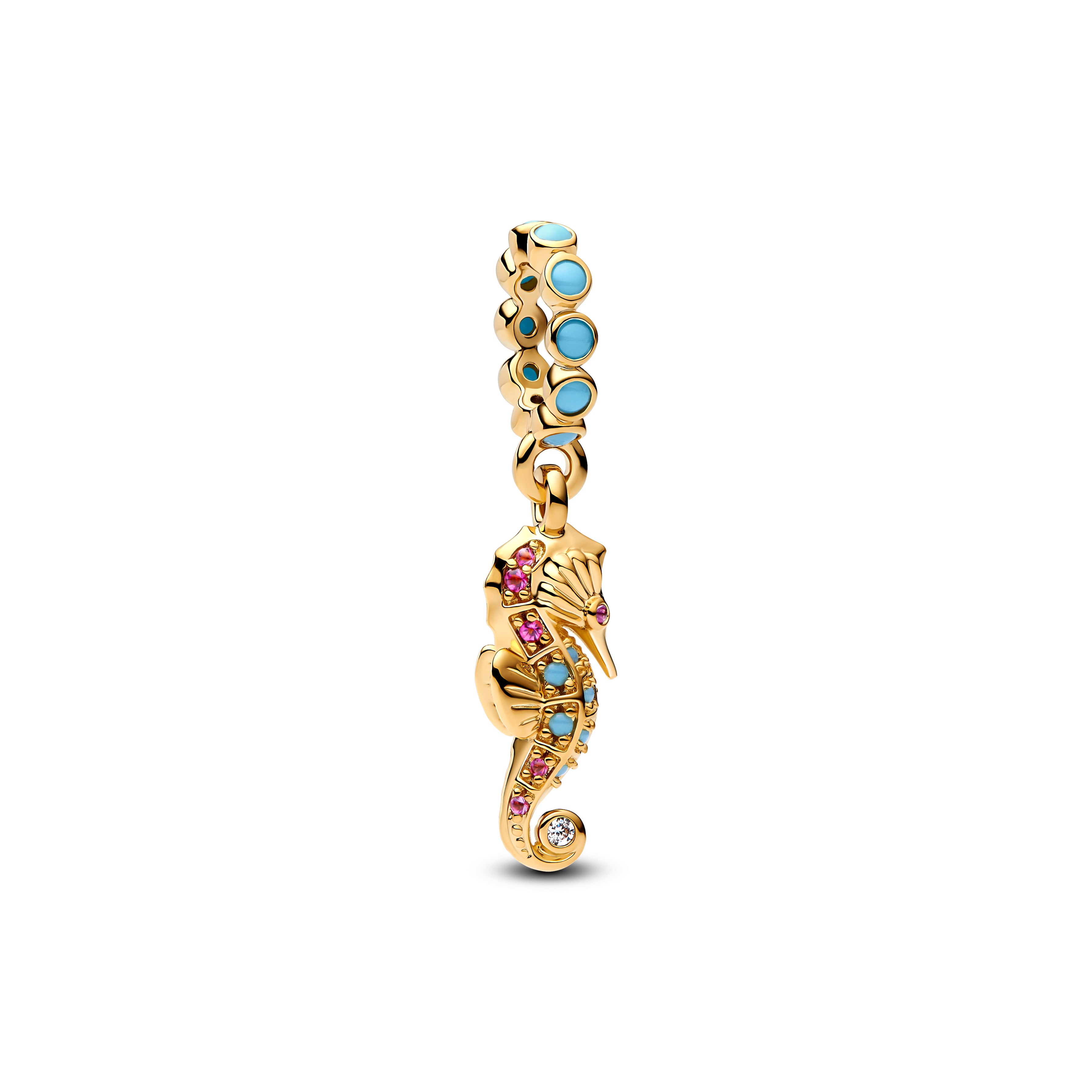 Seahorse 14K Gold-Plated Dangle With Clear Cubic Zirconia, Capri Blue Crystal And Phlox Pink Crystal