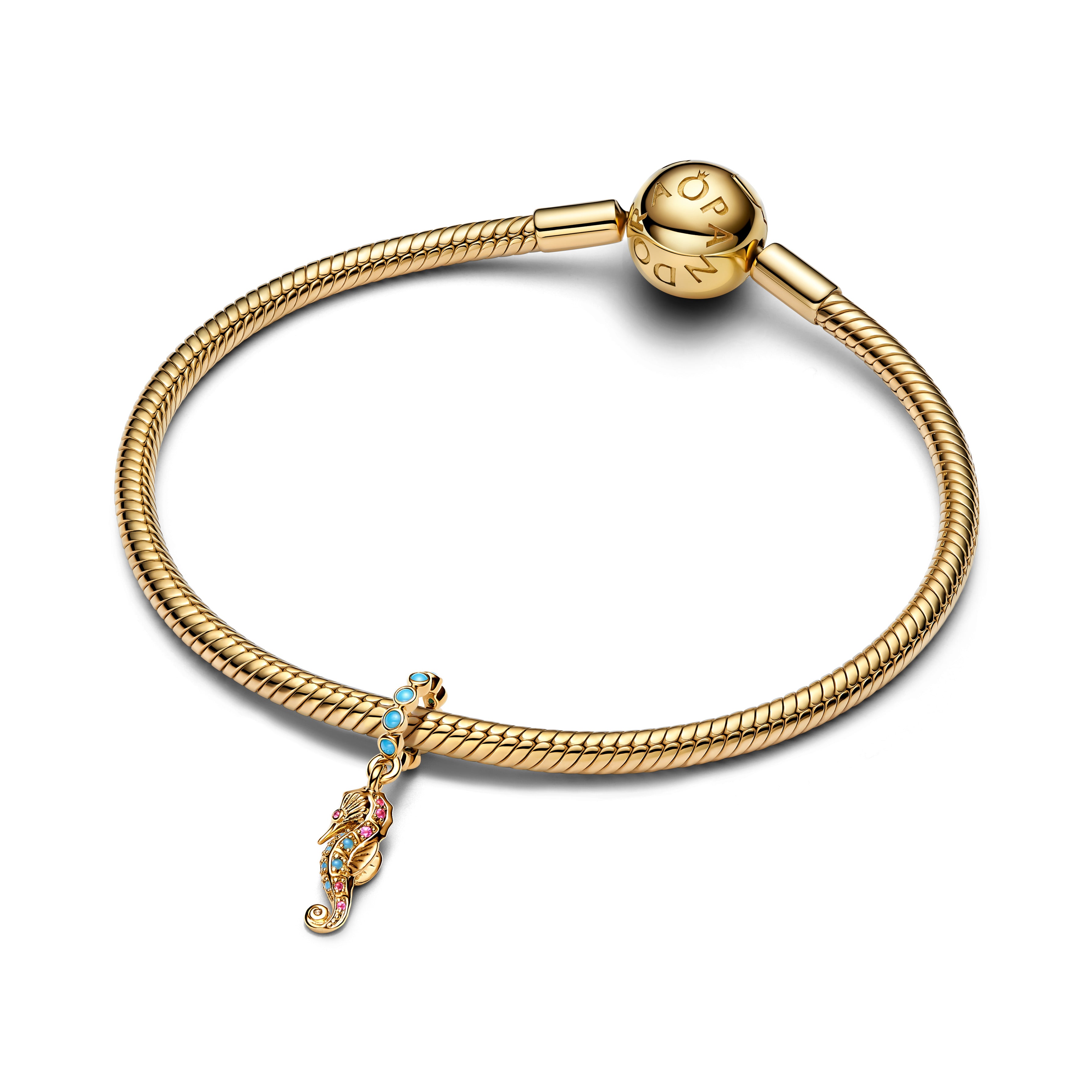 Seahorse 14K Gold-Plated Dangle With Clear Cubic Zirconia, Capri Blue Crystal And Phlox Pink Crystal