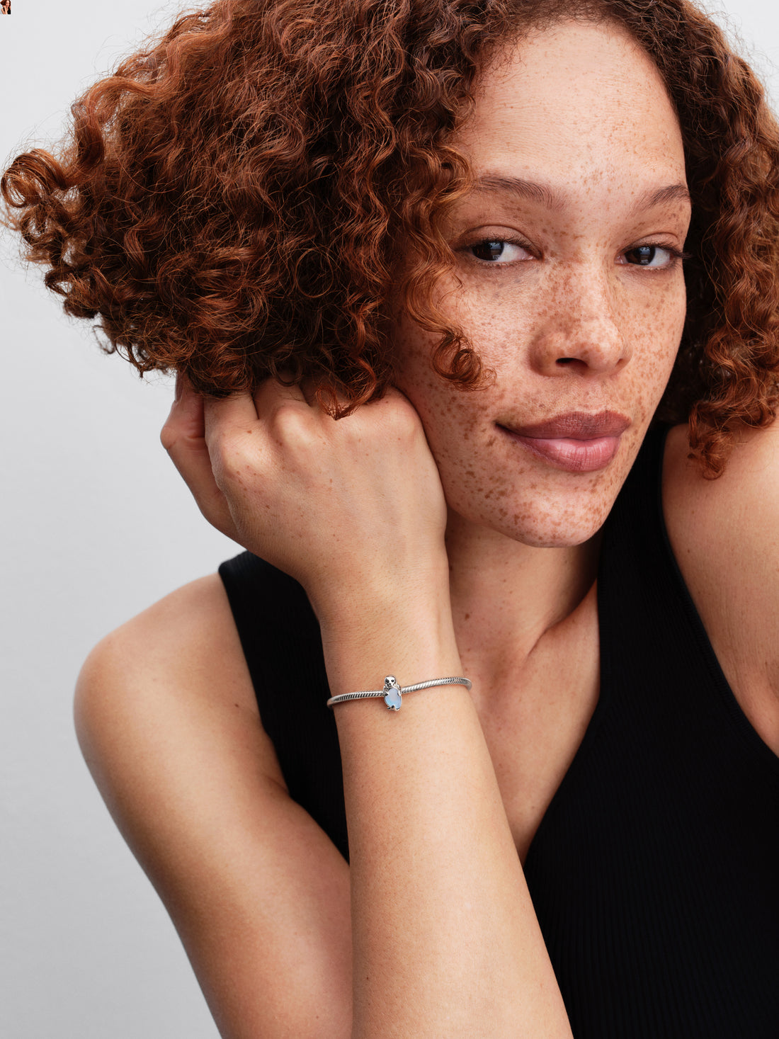 Seal Sterling Silver Charm With Black Crystal, Black Enamel And Frosted Glass