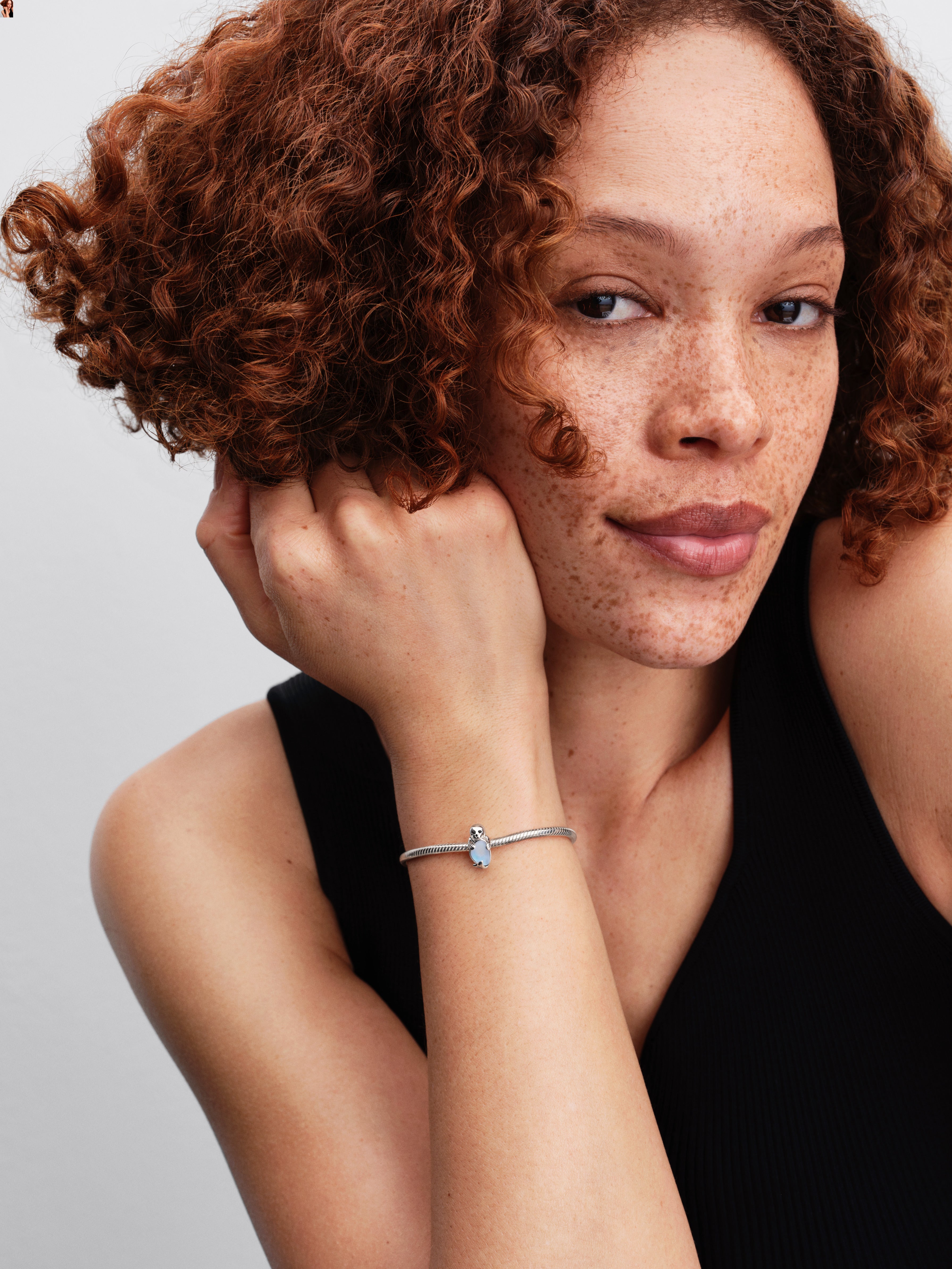 Seal Sterling Silver Charm With Black Crystal, Black Enamel And Frosted Glass