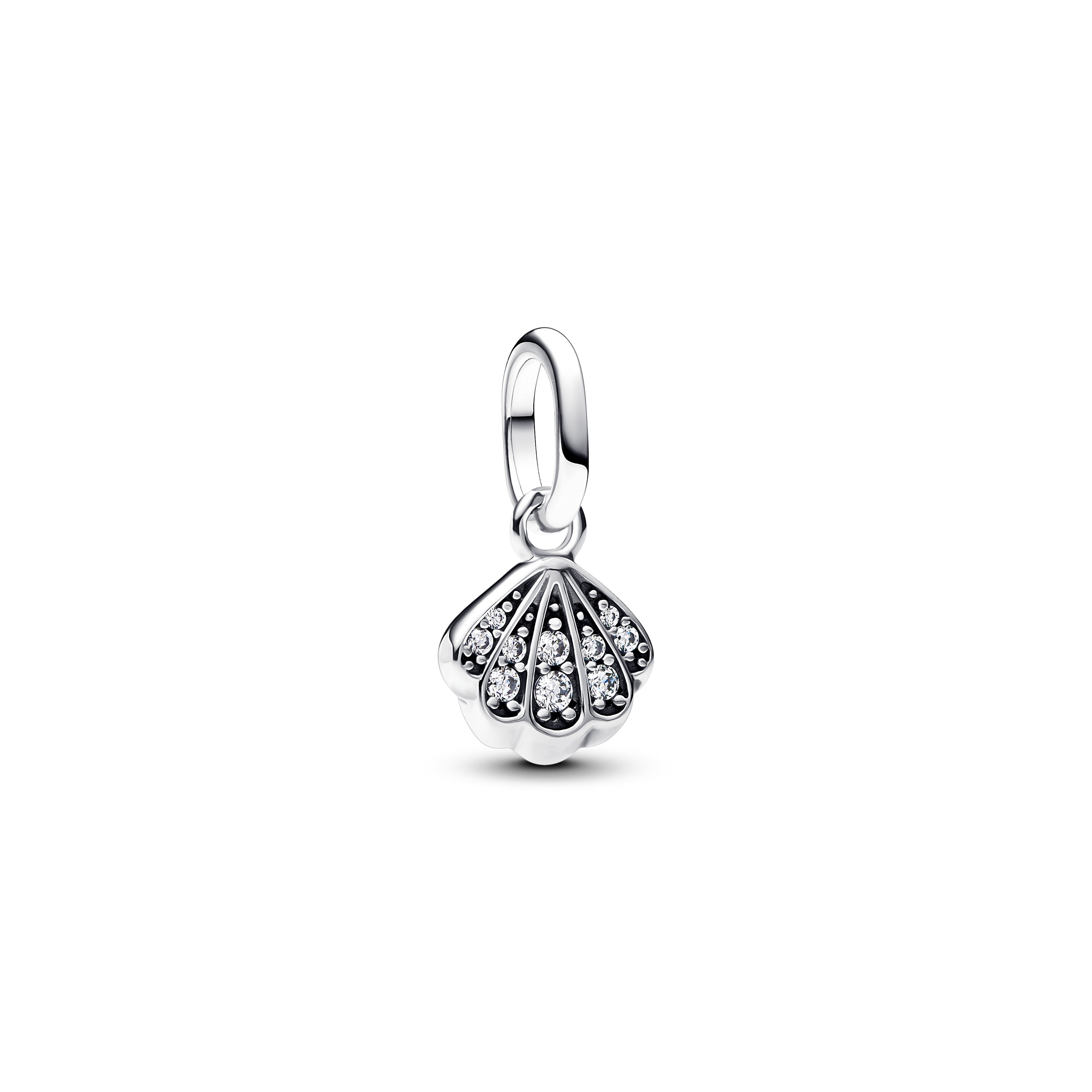 Shell Sterling Silver Mini Dangle With Clear Cubic Zirconia