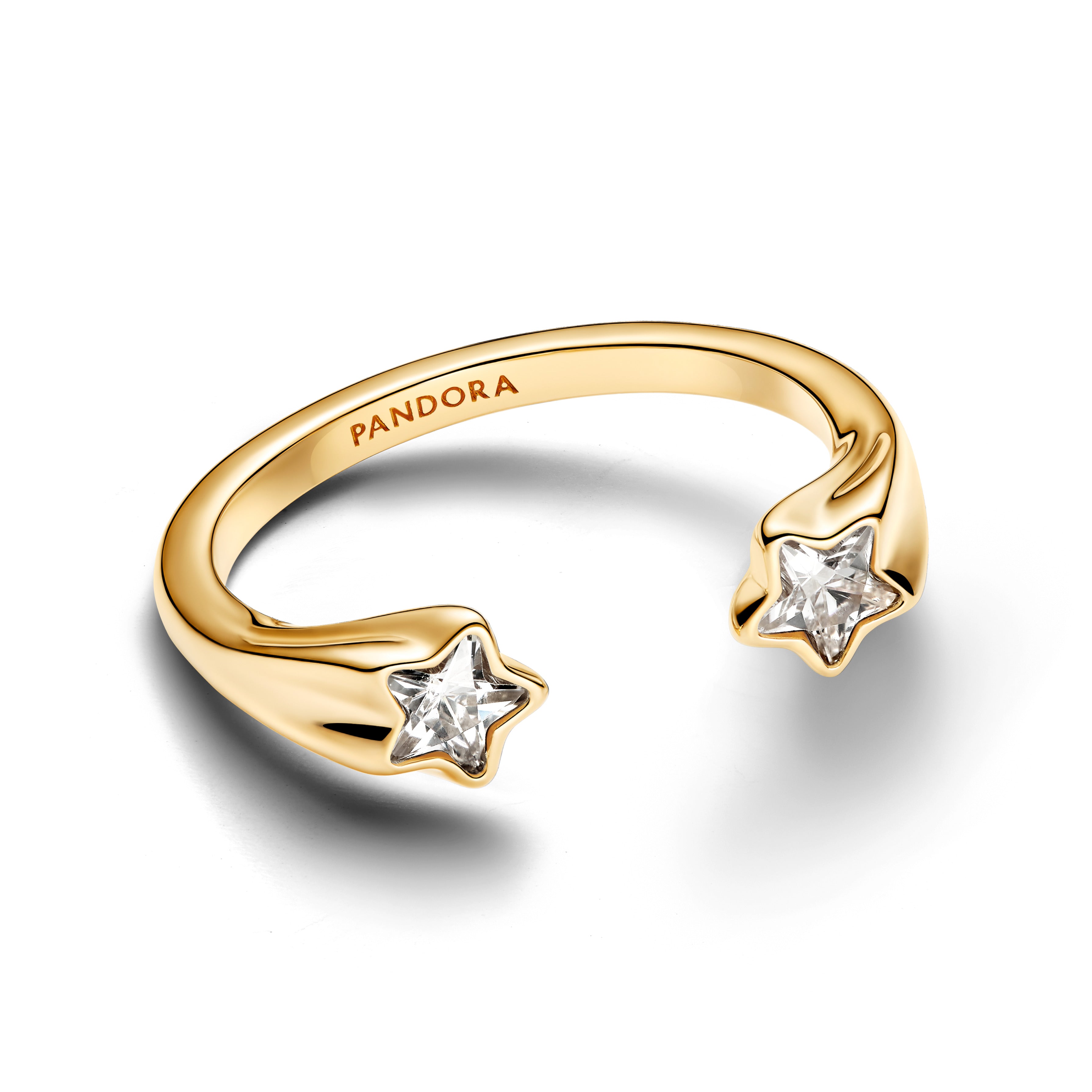 Shooting Star 14K Gold-Plated Open Ring With Clear Cubic Zirconia