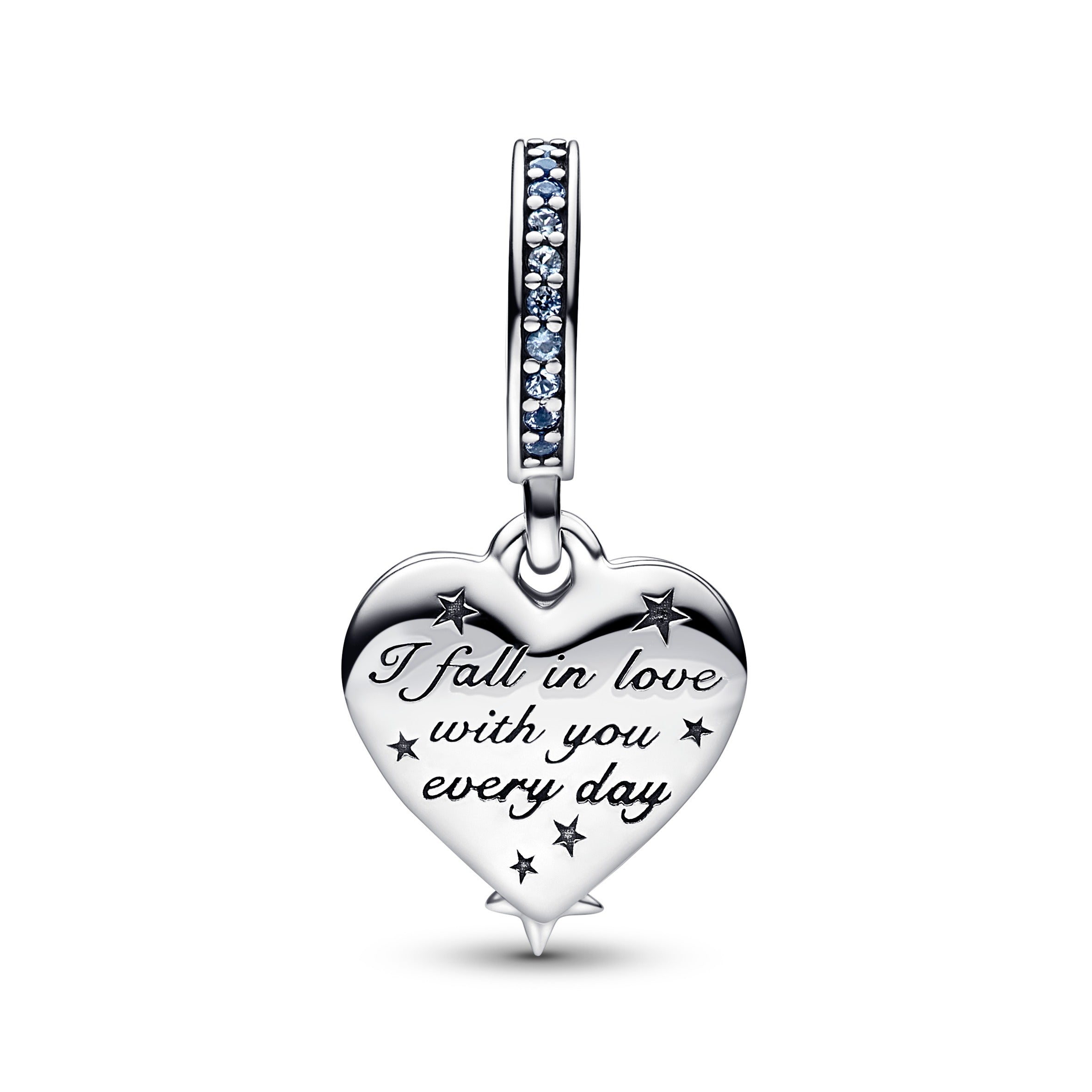 Shooting Stars Heart Sterling Silver Double Dangle With Moonlight Blue Crystal, Clear Cubic Zirconia And Shimmering Light Blue Enamel