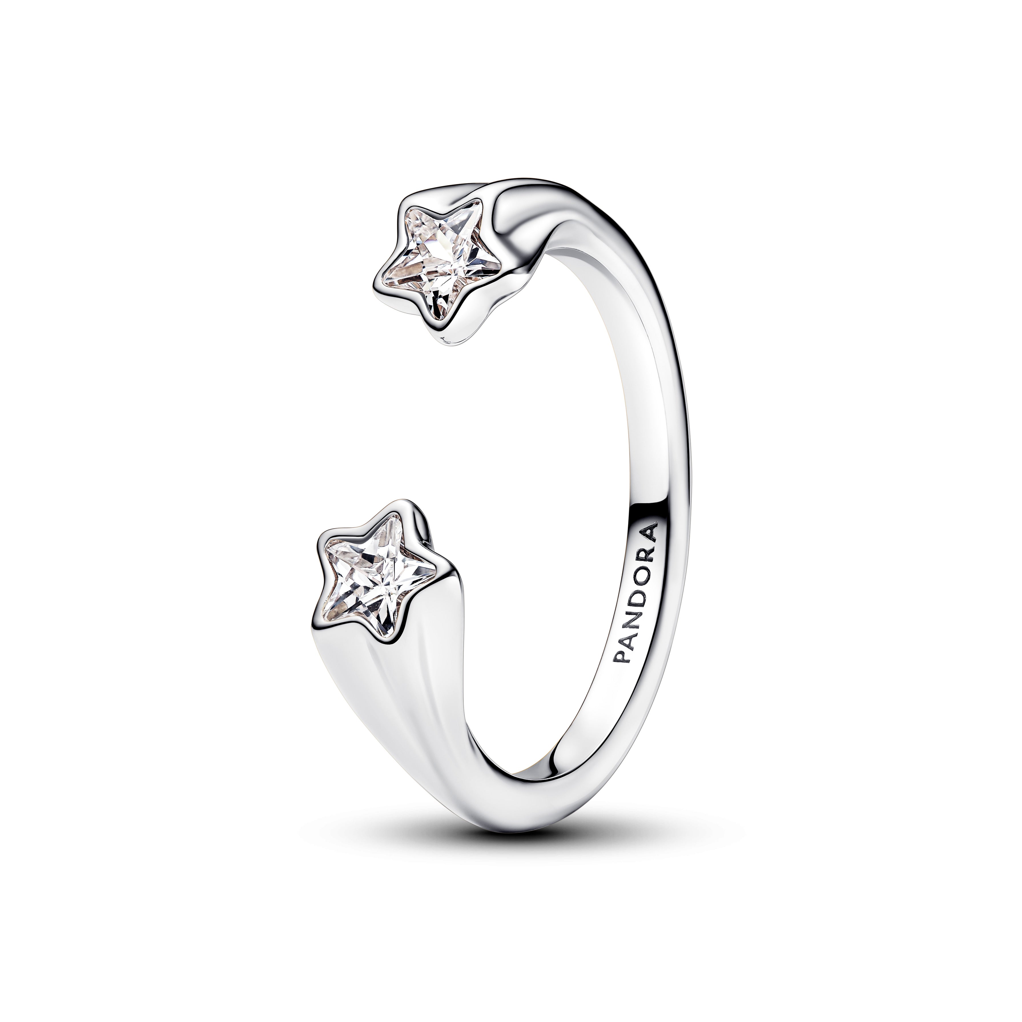 Shooting Star Sterling Silver Open Ring With Clear Cubic Zirconia