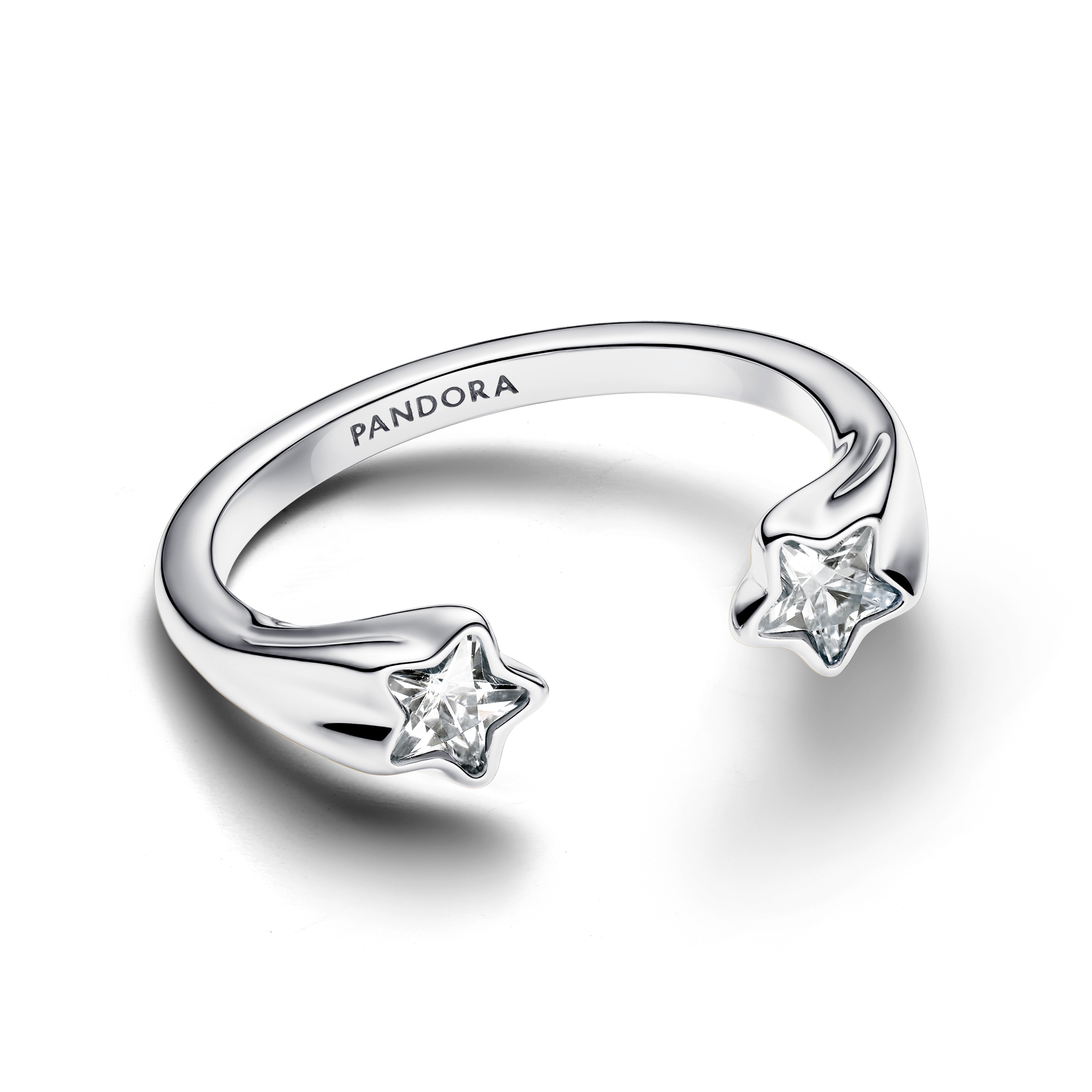 Shooting Star Sterling Silver Open Ring With Clear Cubic Zirconia