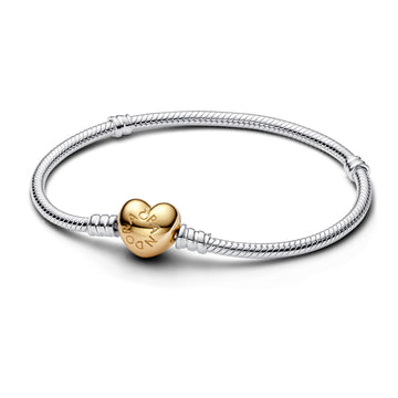 Silver Bracelet With Heart-Shaped 14K Gold-Plated Clasp