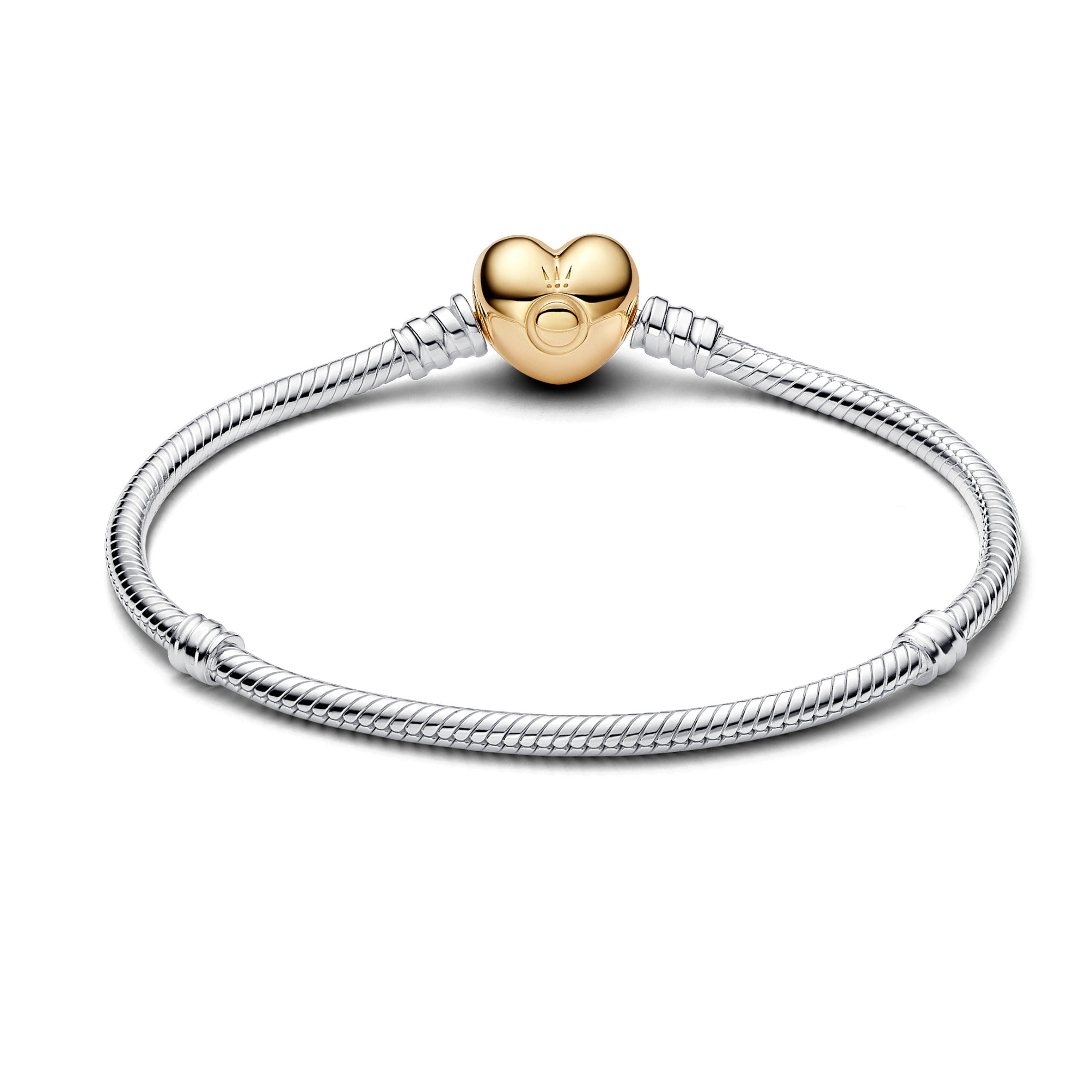 Silver Bracelet With Heart-Shaped 14K Gold-Plated Clasp
