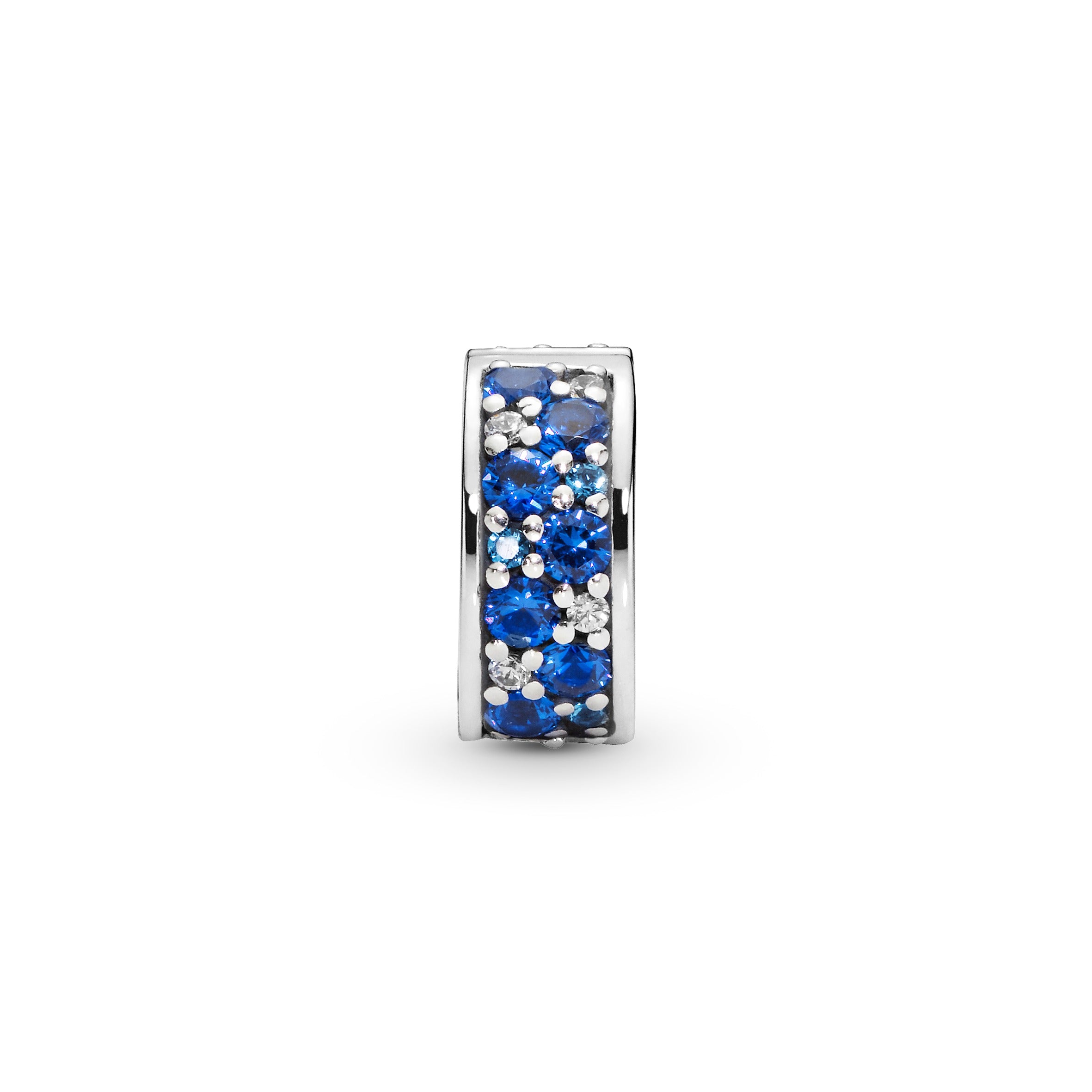 Silver Clip With Swiss Blue Crystal, Clear Cubic Zirconia, Royal Blue Crystal And Silicone Grip