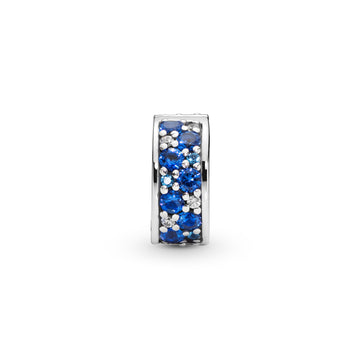 Silver Clip With Swiss Blue Crystal, Clear Cubic Zirconia, Royal Blue Crystal And Silicone Grip