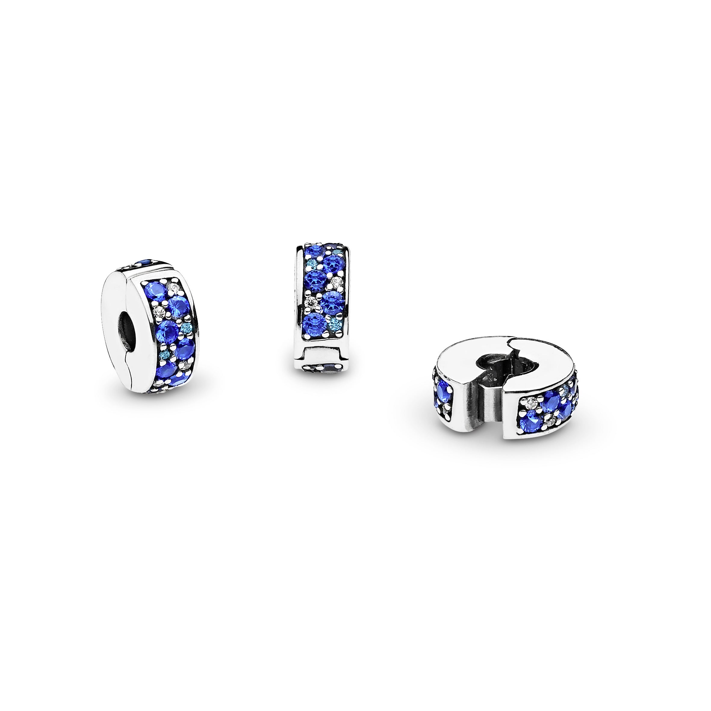 Silver Clip With Swiss Blue Crystal, Clear Cubic Zirconia, Royal Blue Crystal And Silicone Grip