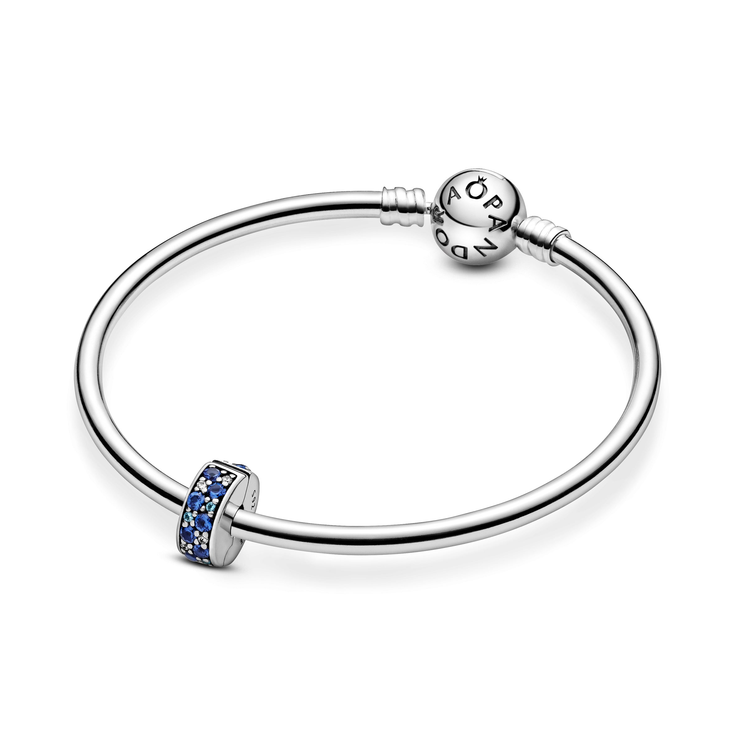 Silver Clip With Swiss Blue Crystal, Clear Cubic Zirconia, Royal Blue Crystal And Silicone Grip
