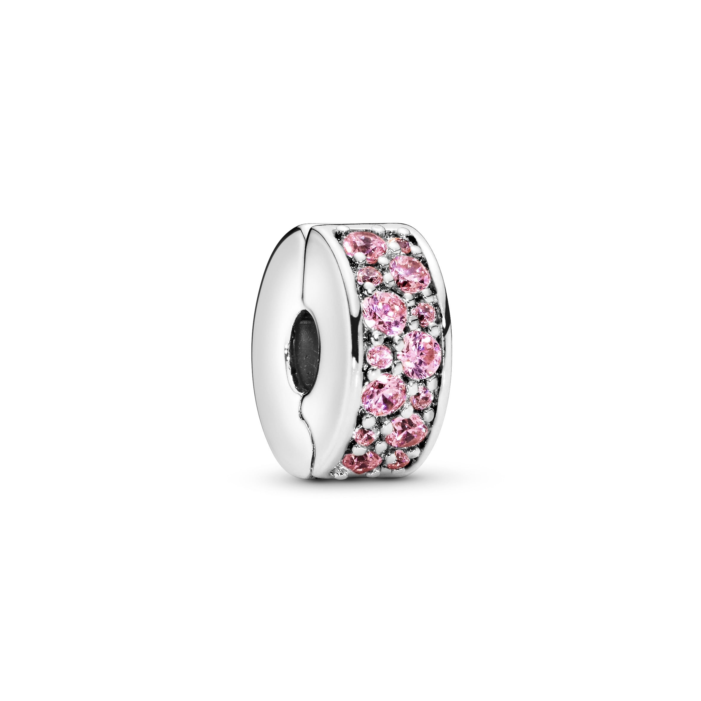 Silver Clip With Pink Cubic Zirconia And Silicone Grip