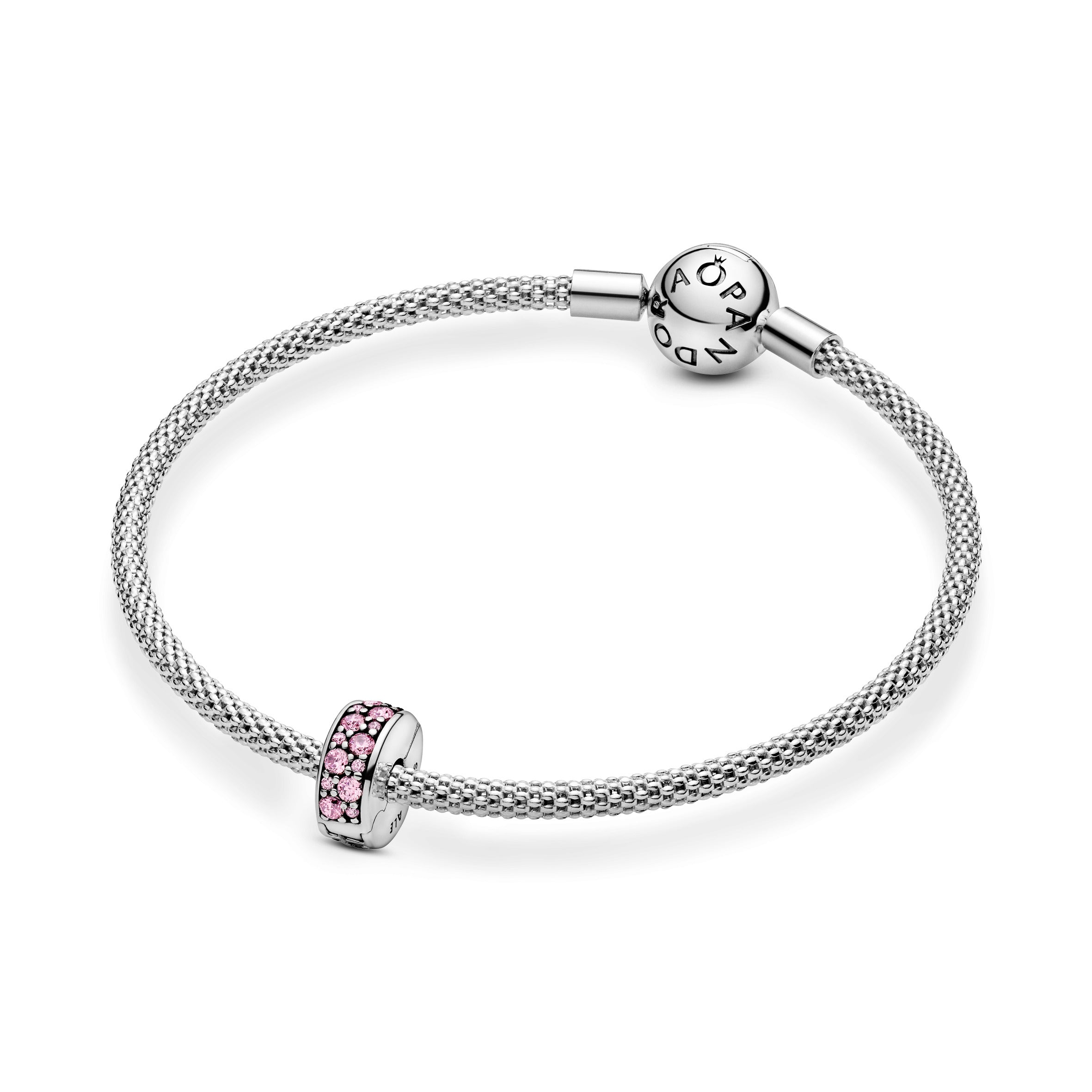 Silver Clip With Pink Cubic Zirconia And Silicone Grip