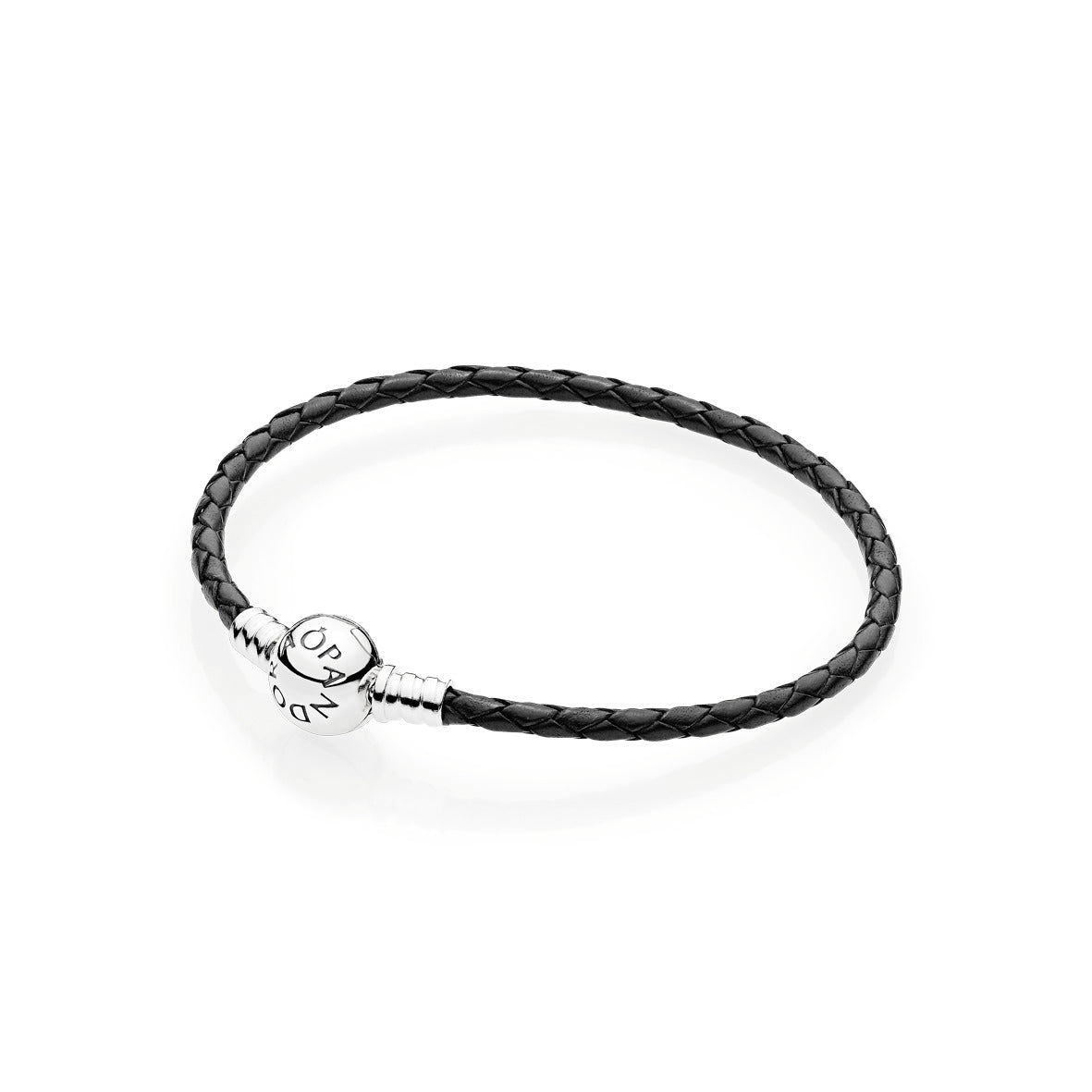 Silver Leather Bracelet, Single, Black