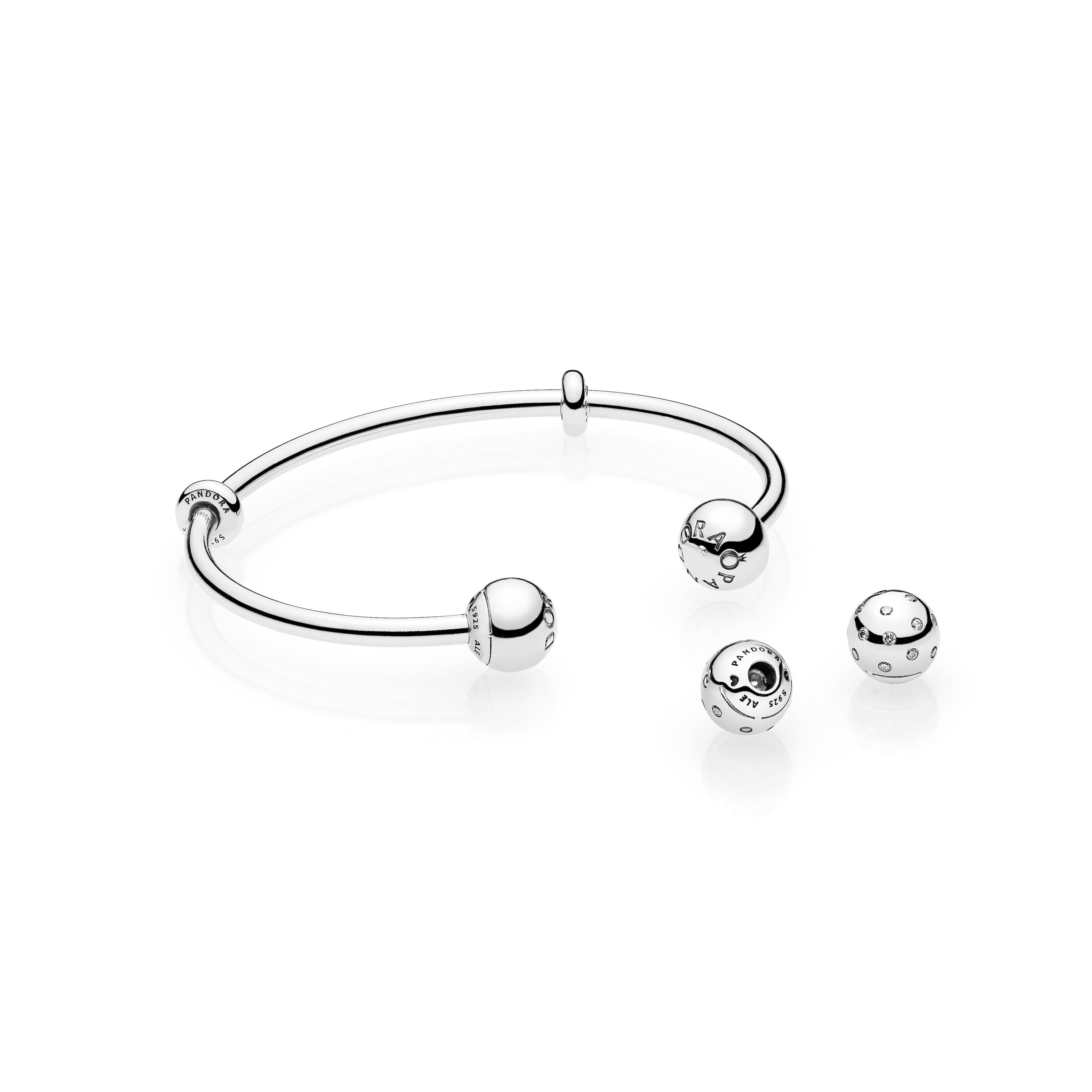 Silver Open Bangle With Silicone Stoppers And Interchangeable End Caps