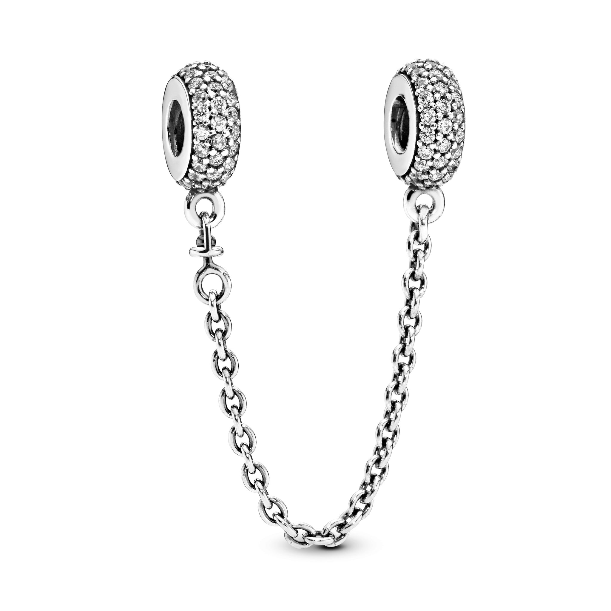 Silver Safety Chain With Clear Cubic Zirconia