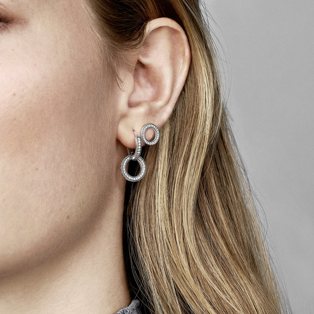 Silver Stud Earrings With Clear Cubic Zirconia