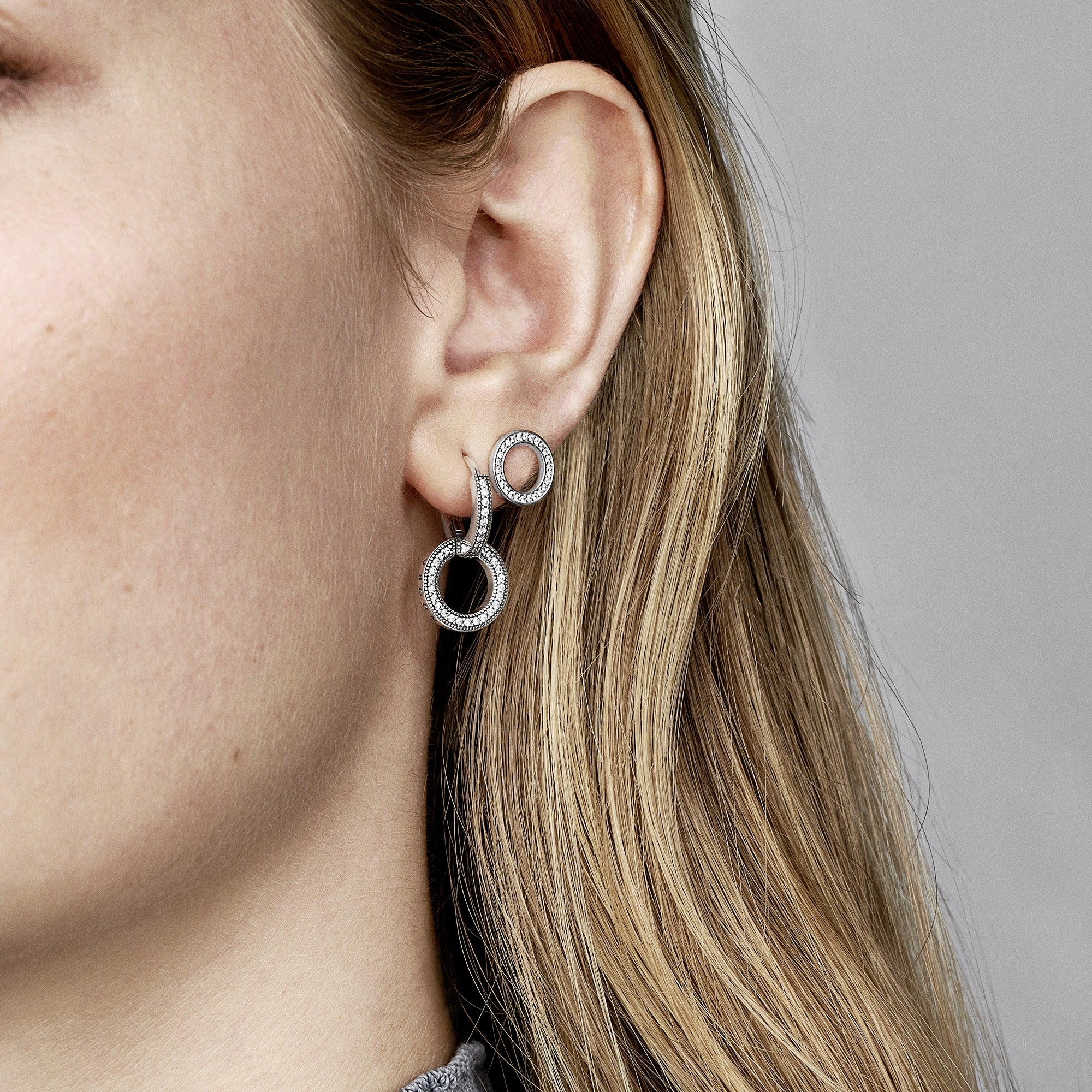 Silver Stud Earrings With Clear Cubic Zirconia