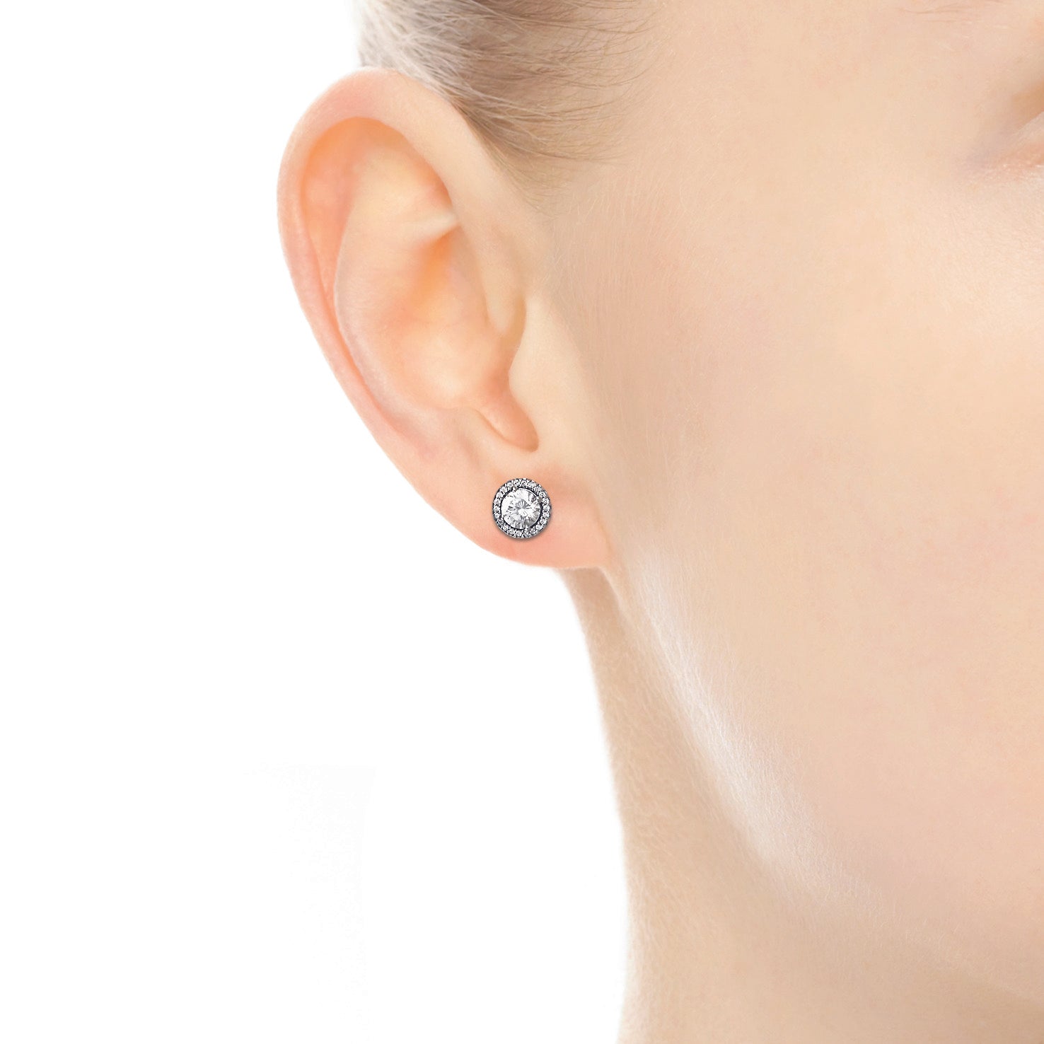 Silver Stud Earrings With Clear Cubic Zirconia