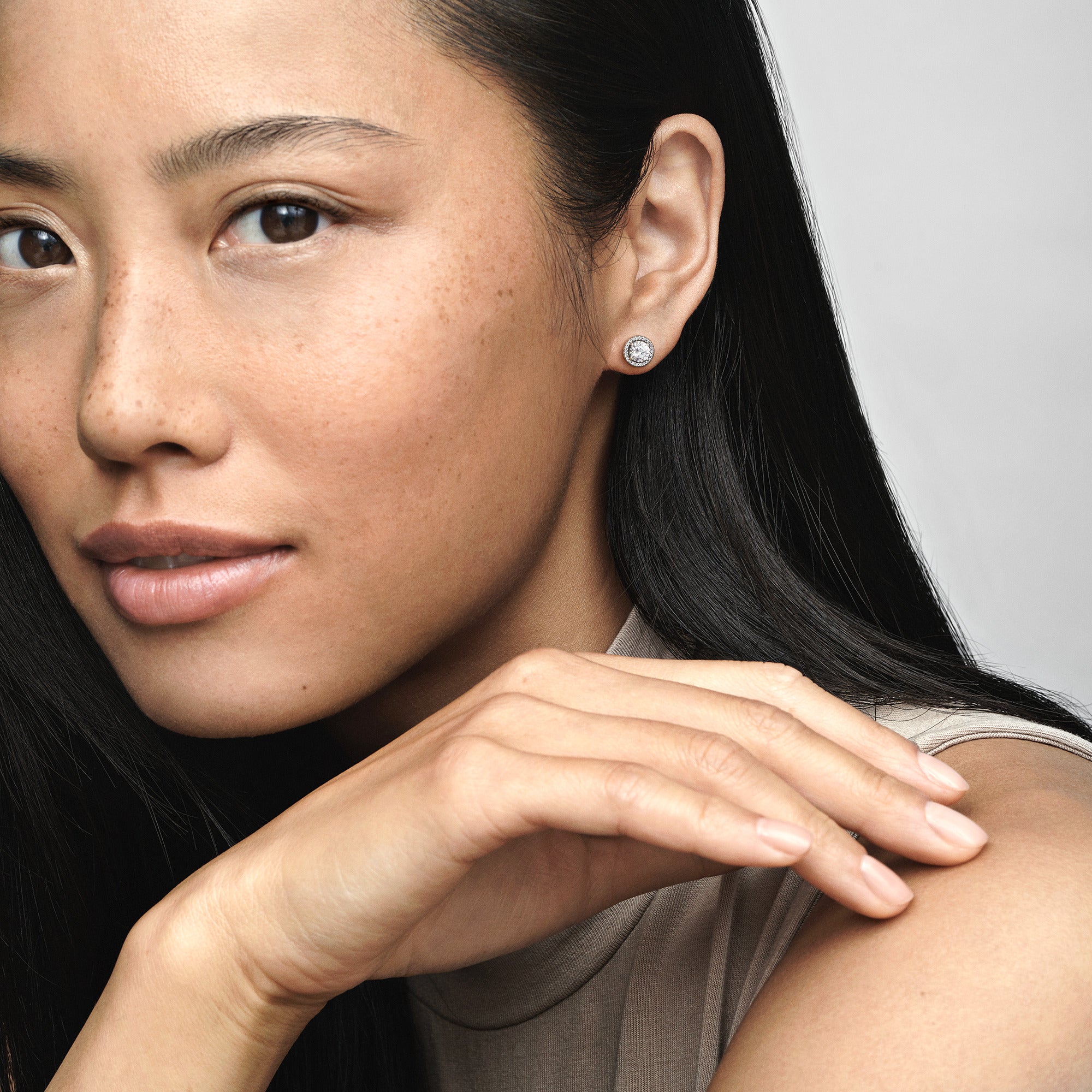 Silver Stud Earrings With Clear Cubic Zirconia