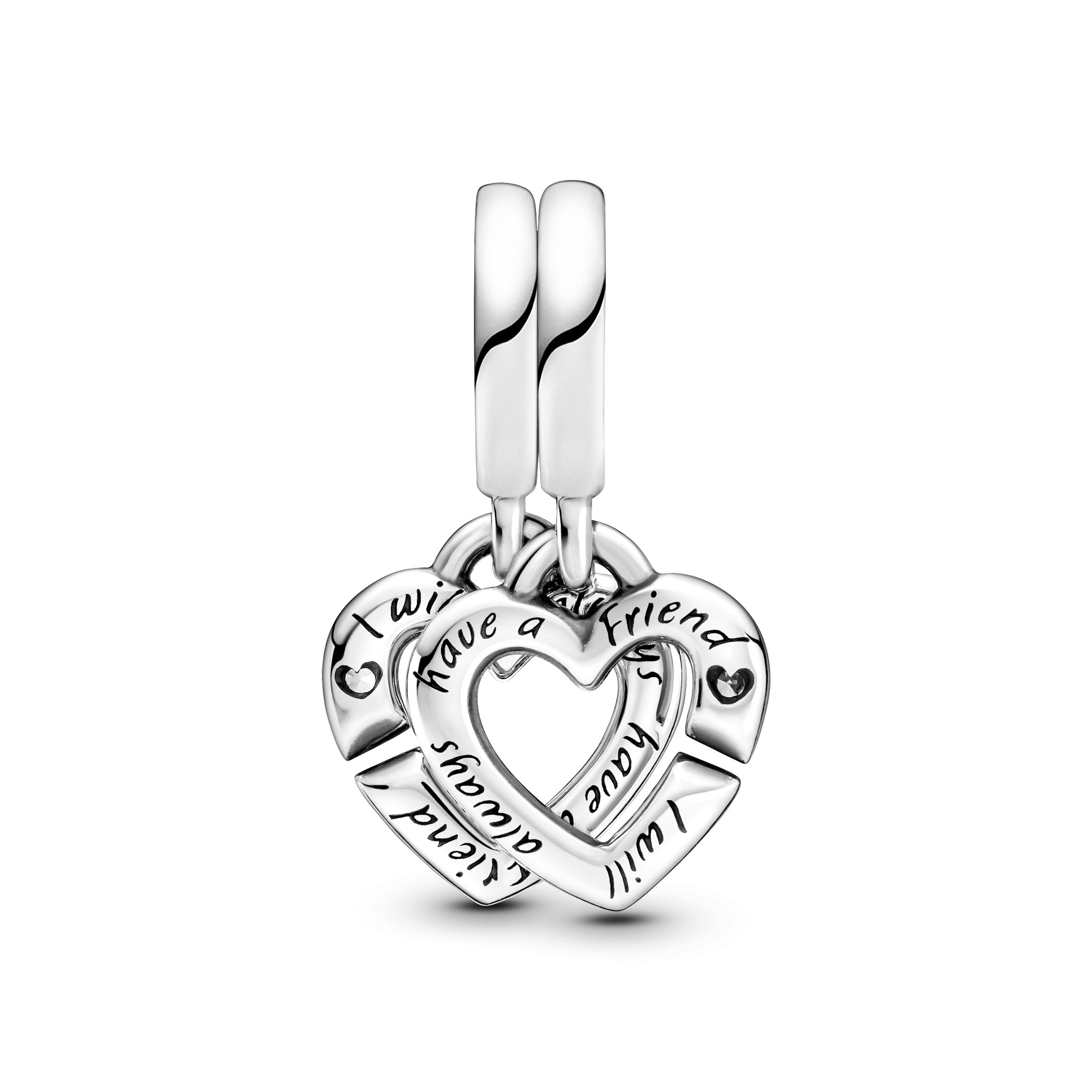 Sister Hearts Sterling Silver Split Dangle With Clear Cubic Zirconia