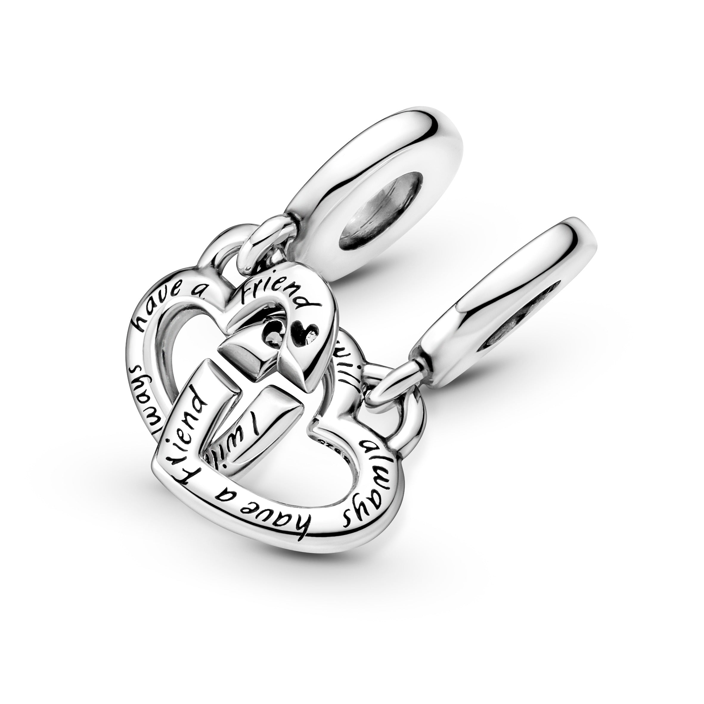 Sister Hearts Sterling Silver Split Dangle With Clear Cubic Zirconia