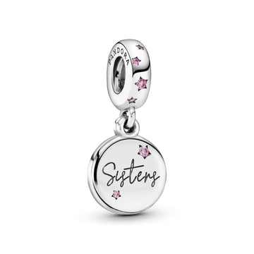 Sisters Silver Dangle With Fancy Fuchsia Pink Cubic Zirconia