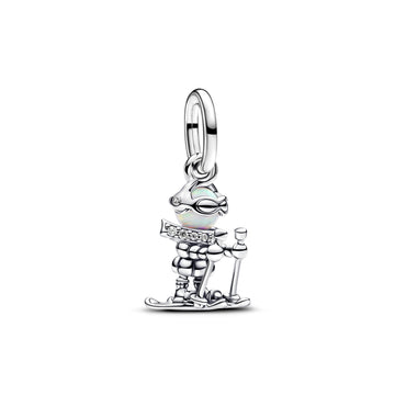 Skier Sterling Silver Dangle With White Lab-Created Opal And Clear Cubic Zirconia