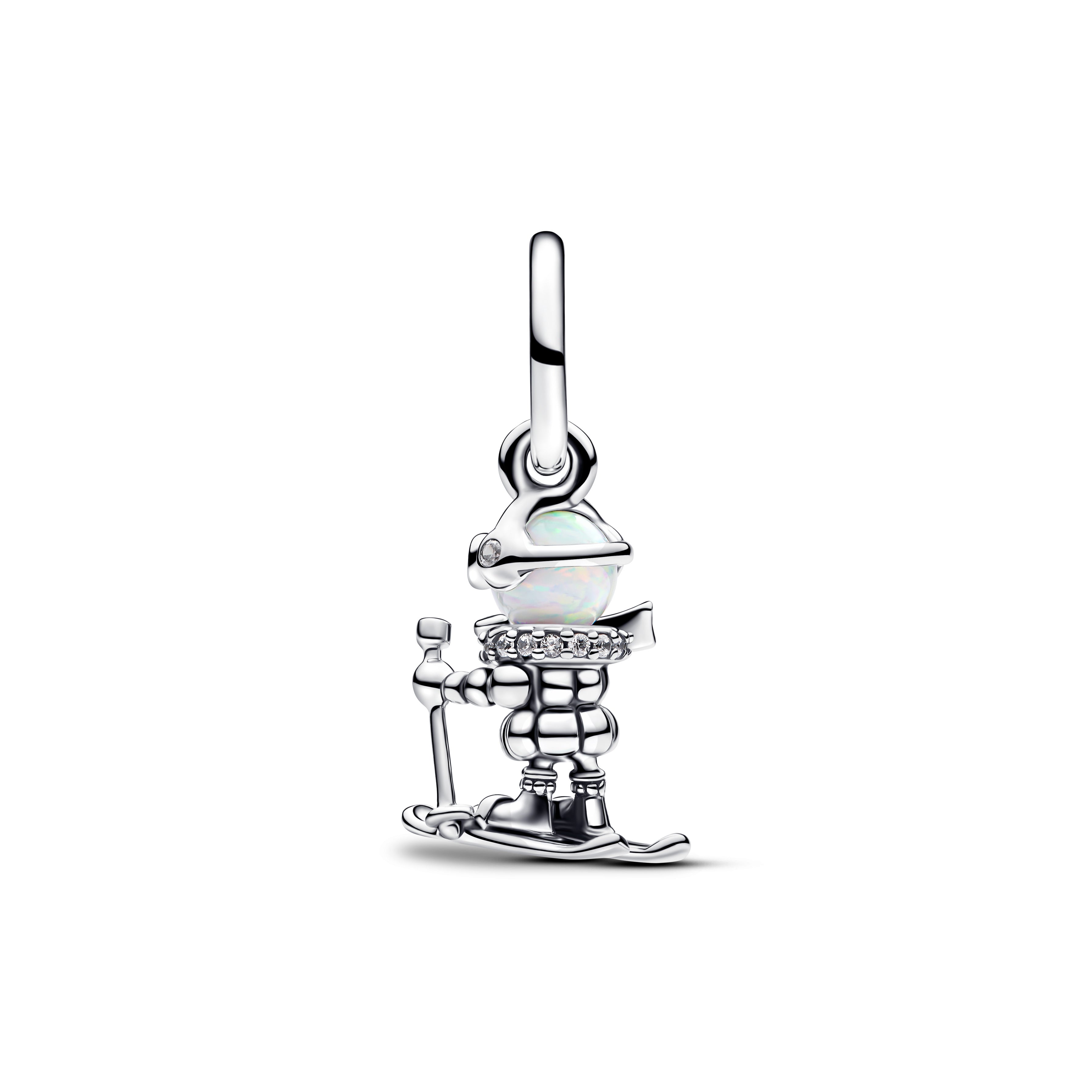 Skier Sterling Silver Dangle With White Lab-Created Opal And Clear Cubic Zirconia