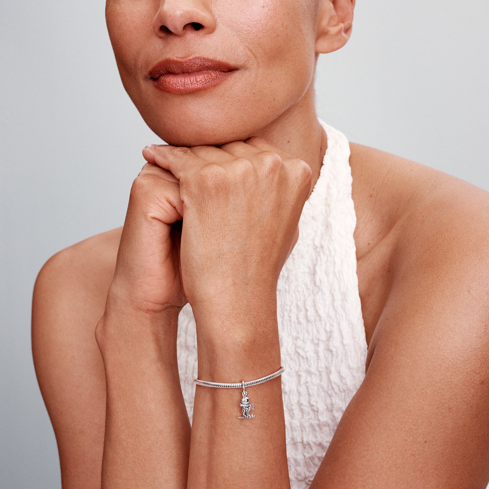 Skier Sterling Silver Dangle With White Lab-Created Opal And Clear Cubic Zirconia