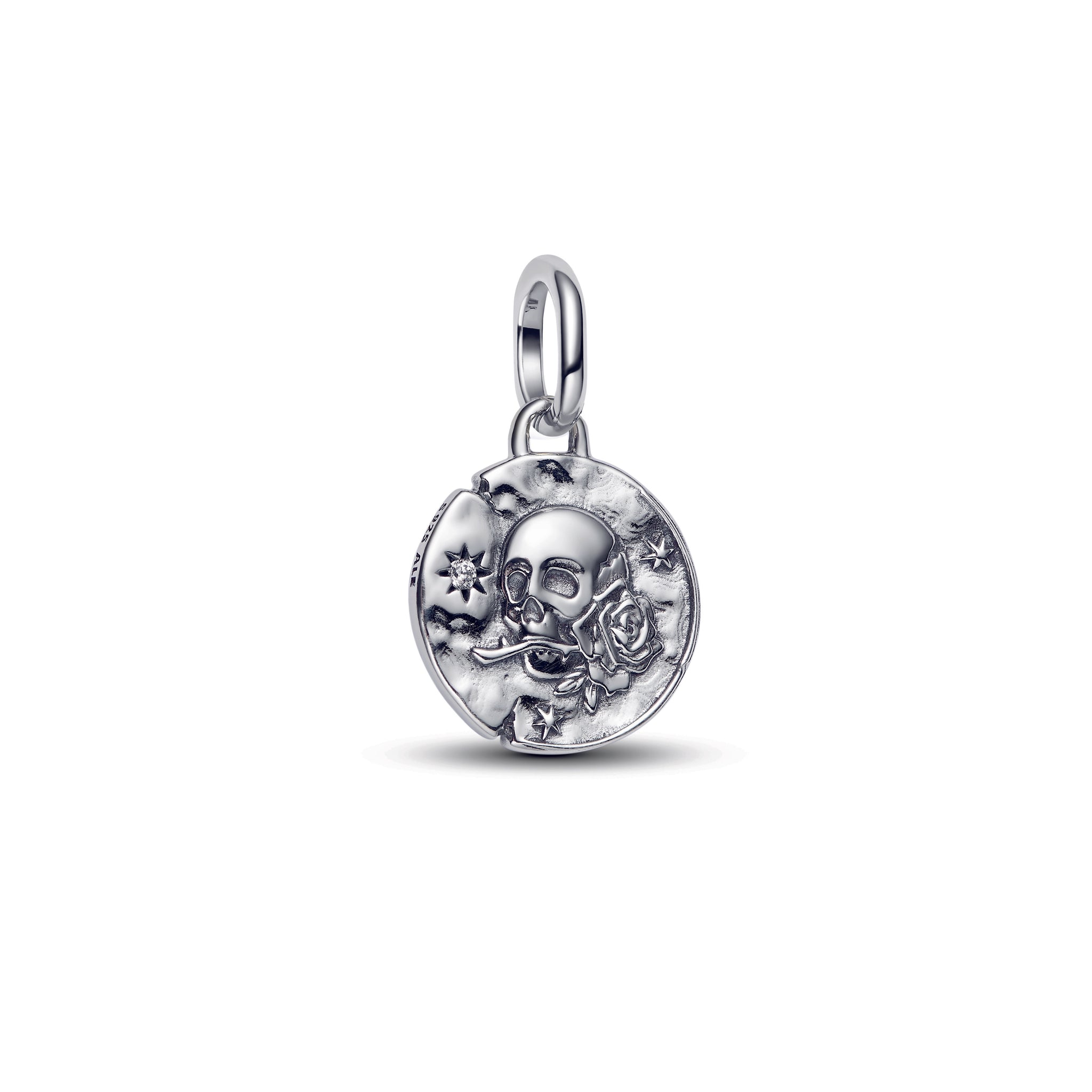 Skull Sterling Silver Medallion With Clear Cubic Zirconia